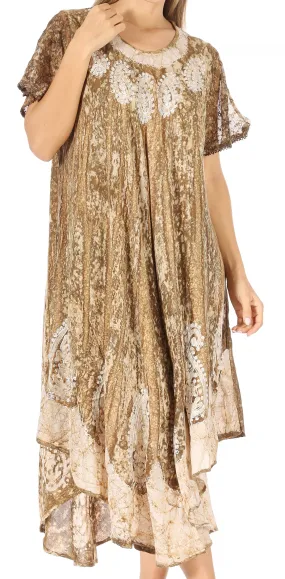 Sakkas  Bree Long Embroidered Cap Sleeve Marbled Dress