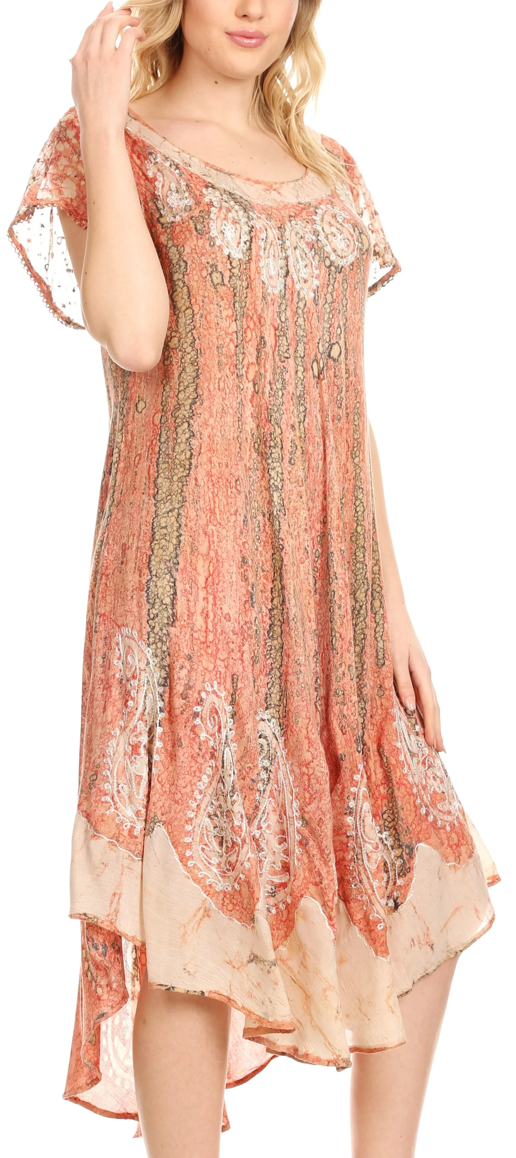 Sakkas  Bree Long Embroidered Cap Sleeve Marbled Dress