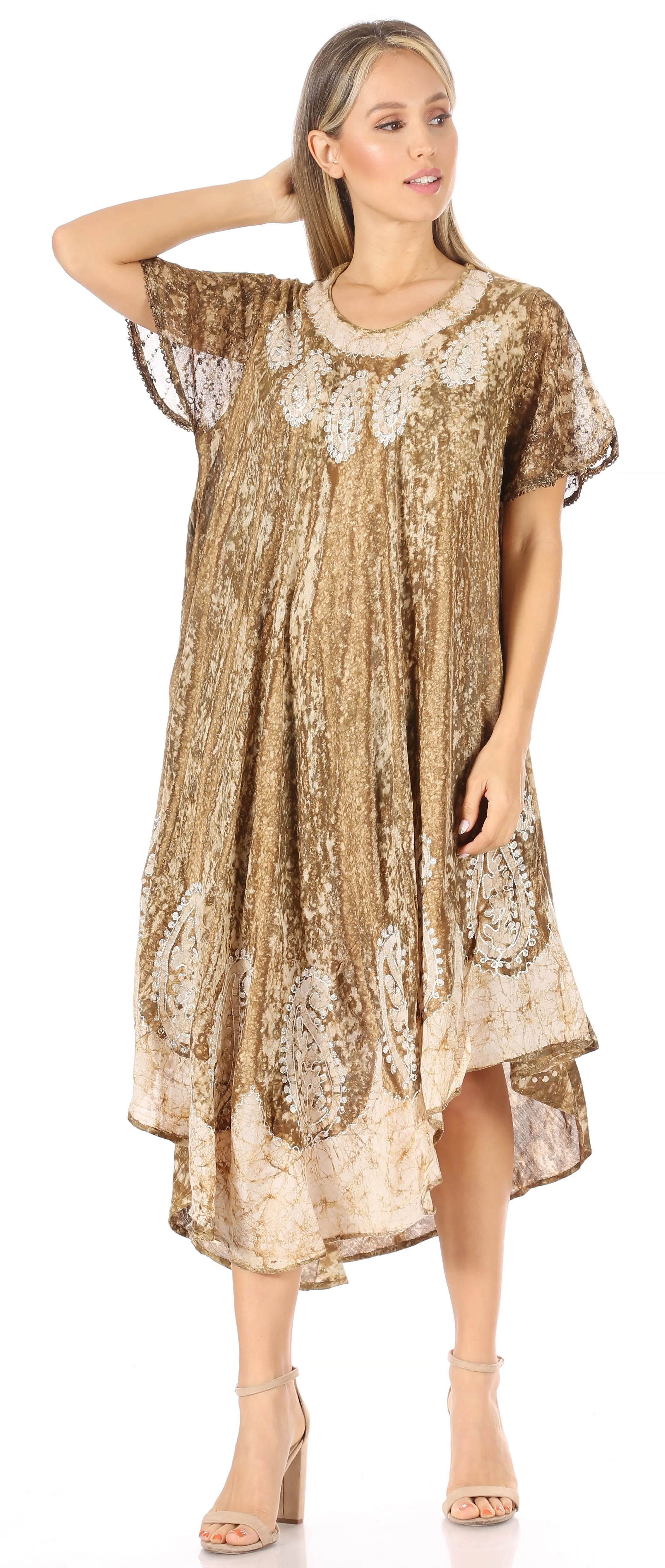 Sakkas  Bree Long Embroidered Cap Sleeve Marbled Dress