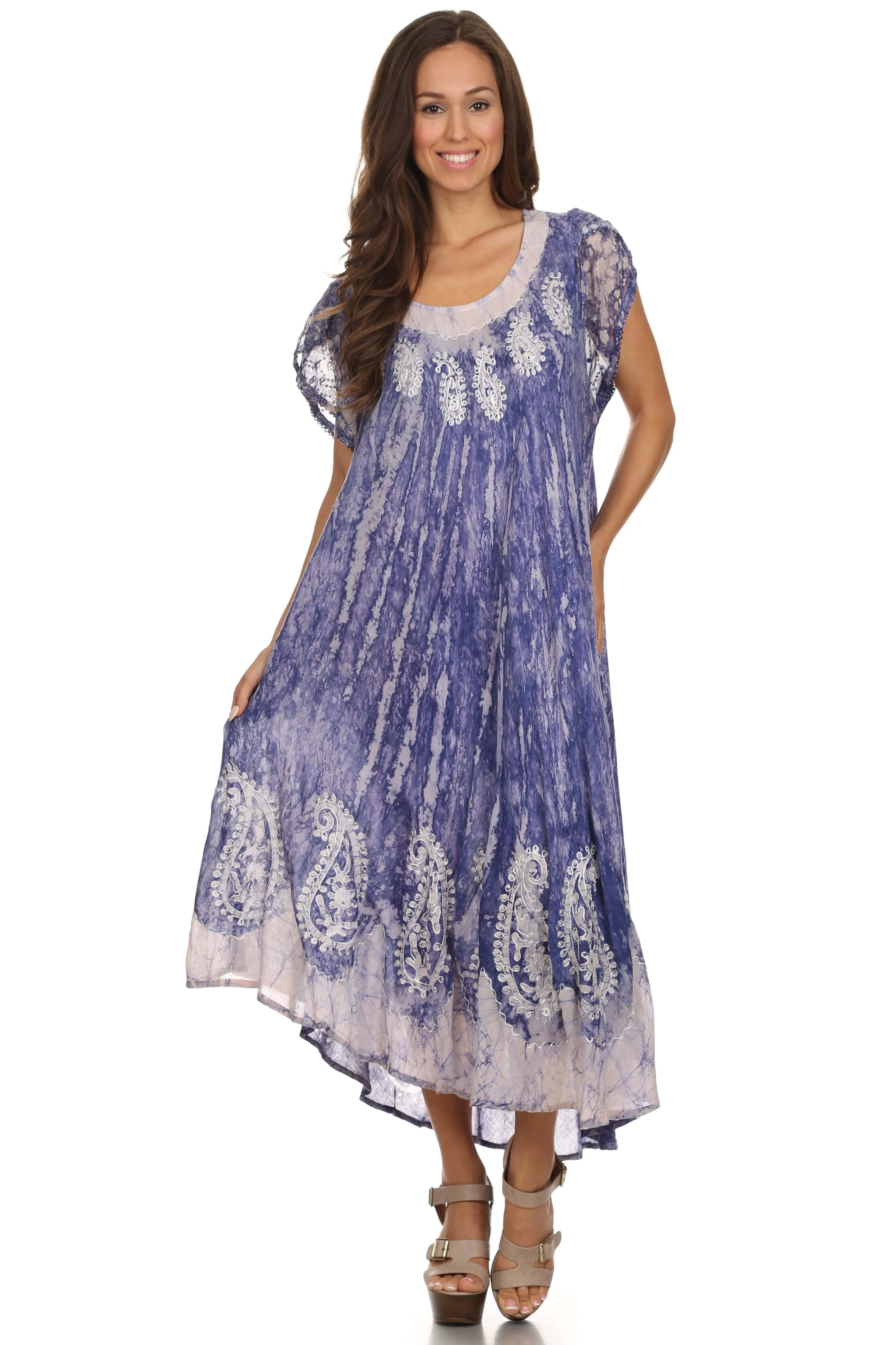 Sakkas  Bree Long Embroidered Cap Sleeve Marbled Dress