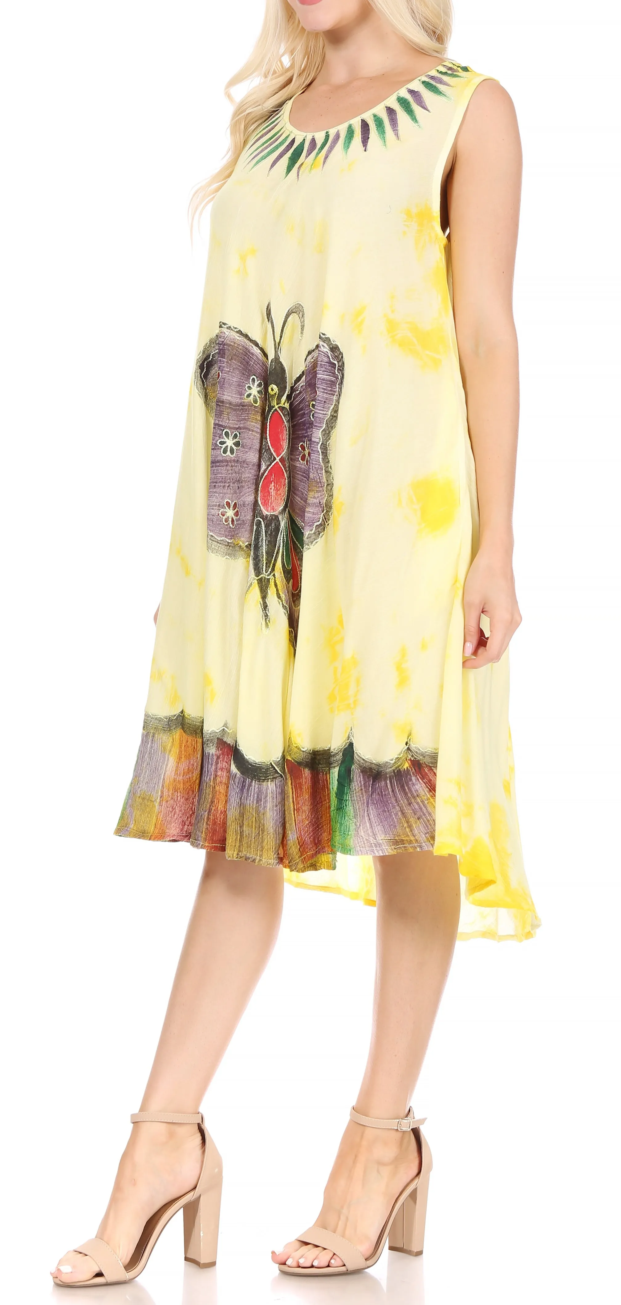 Sakkas Butterfly Tie Dye Tank Sheath Caftan Mid Length Dress