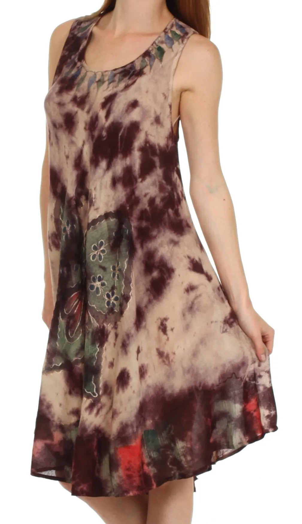 Sakkas Butterfly Tie Dye Tank Sheath Caftan Mid Length Dress