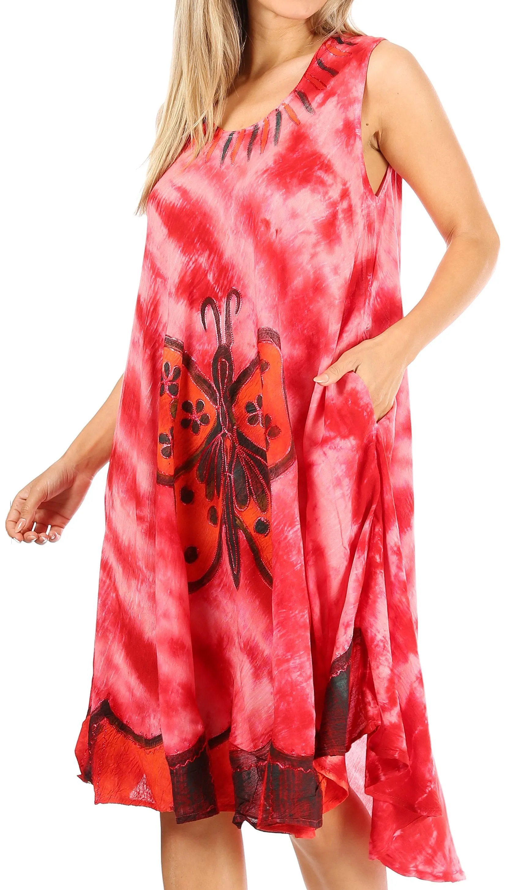 Sakkas Butterfly Tie Dye Tank Sheath Caftan Mid Length Dress