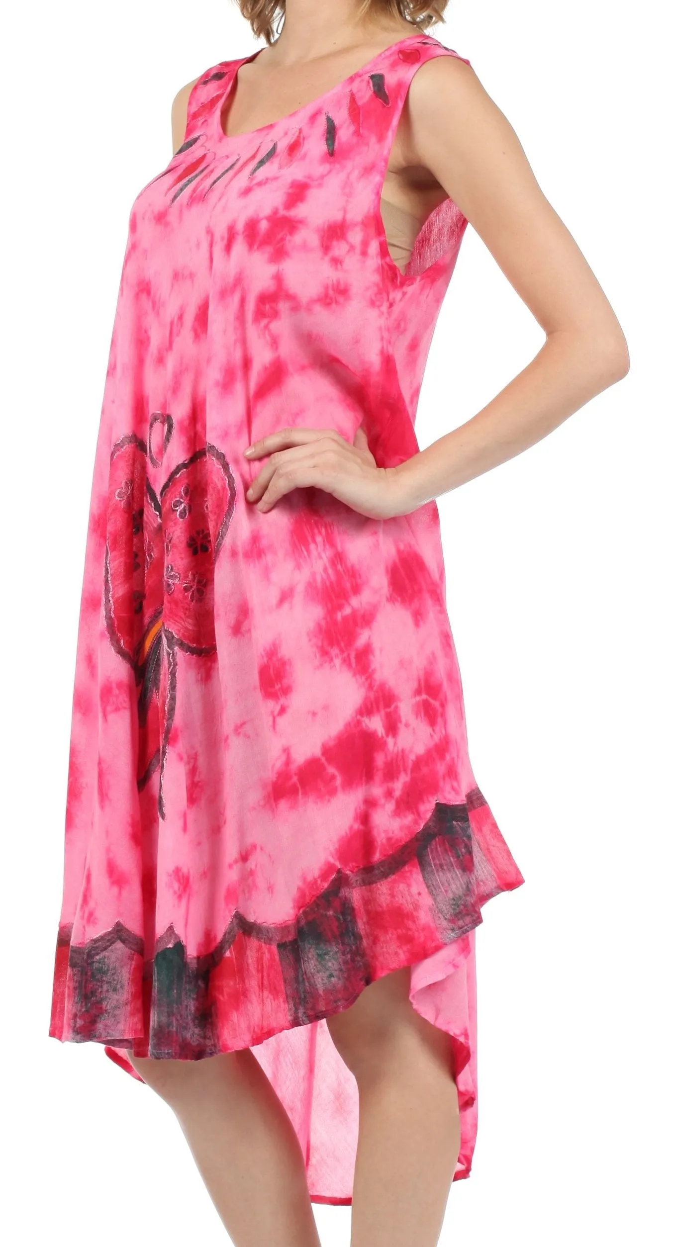 Sakkas Butterfly Tie Dye Tank Sheath Caftan Mid Length Dress