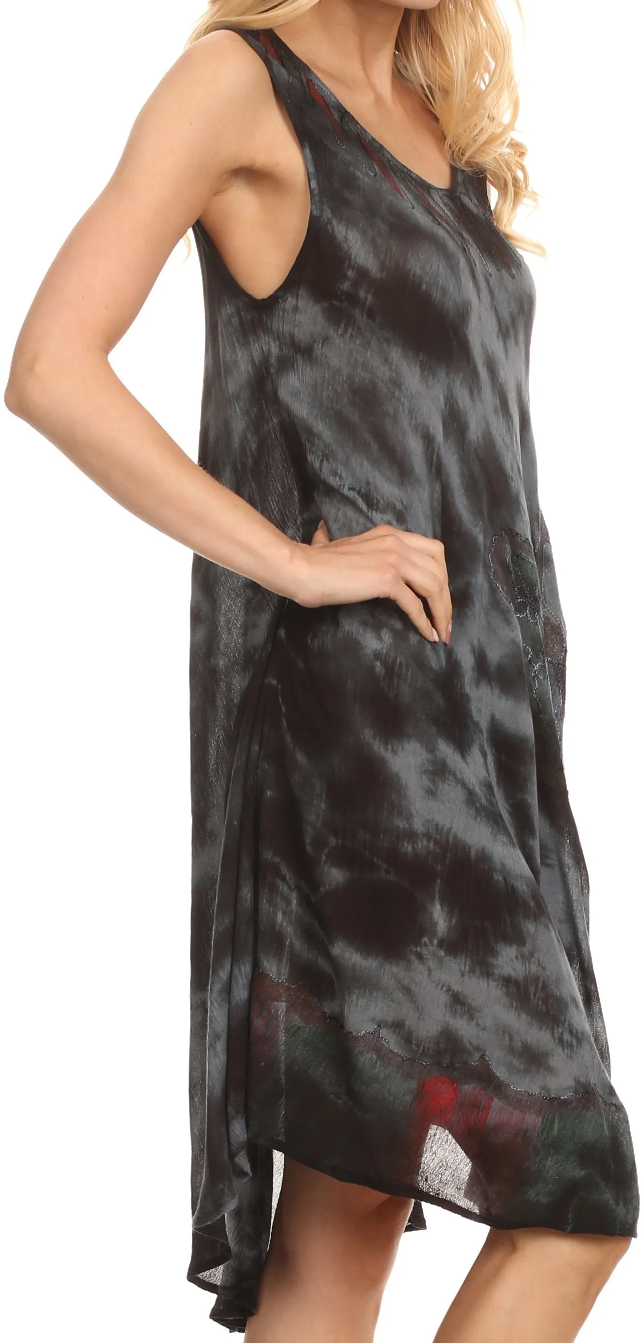 Sakkas Butterfly Tie Dye Tank Sheath Caftan Mid Length Dress