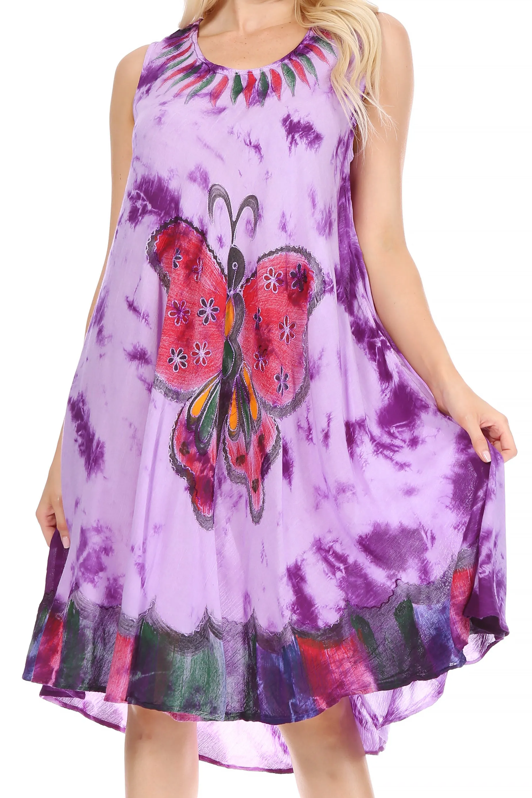 Sakkas Butterfly Tie Dye Tank Sheath Caftan Mid Length Dress