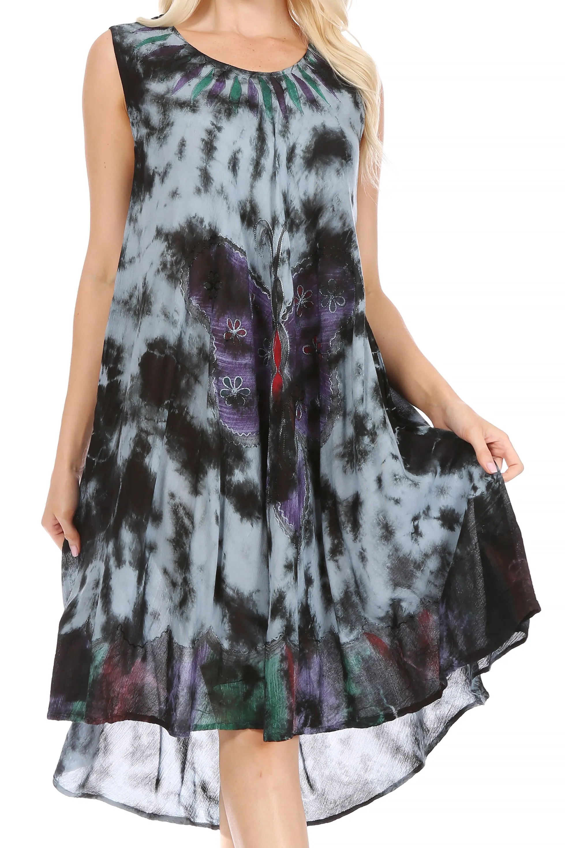 Sakkas Butterfly Tie Dye Tank Sheath Caftan Mid Length Dress