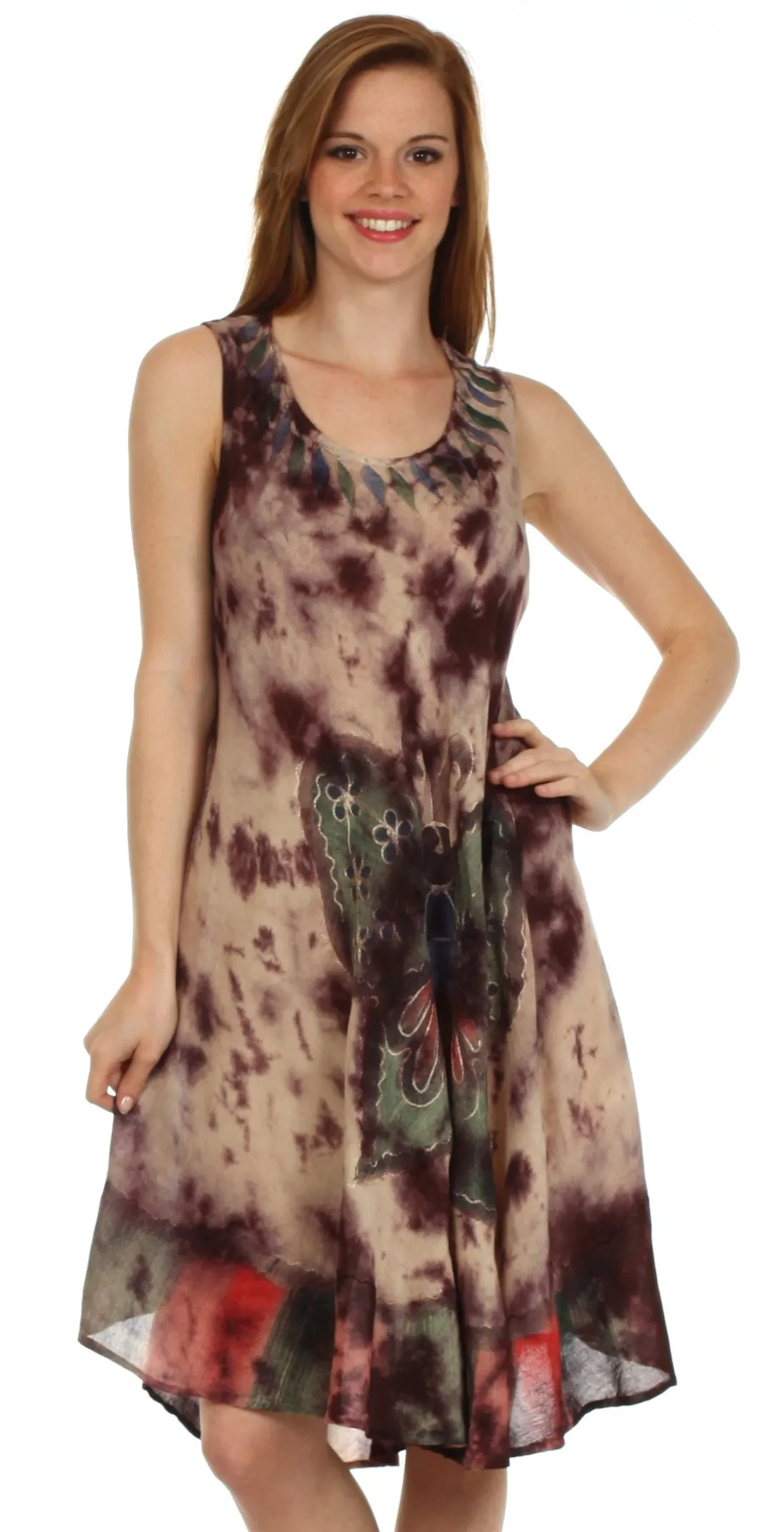 Sakkas Butterfly Tie Dye Tank Sheath Caftan Mid Length Dress