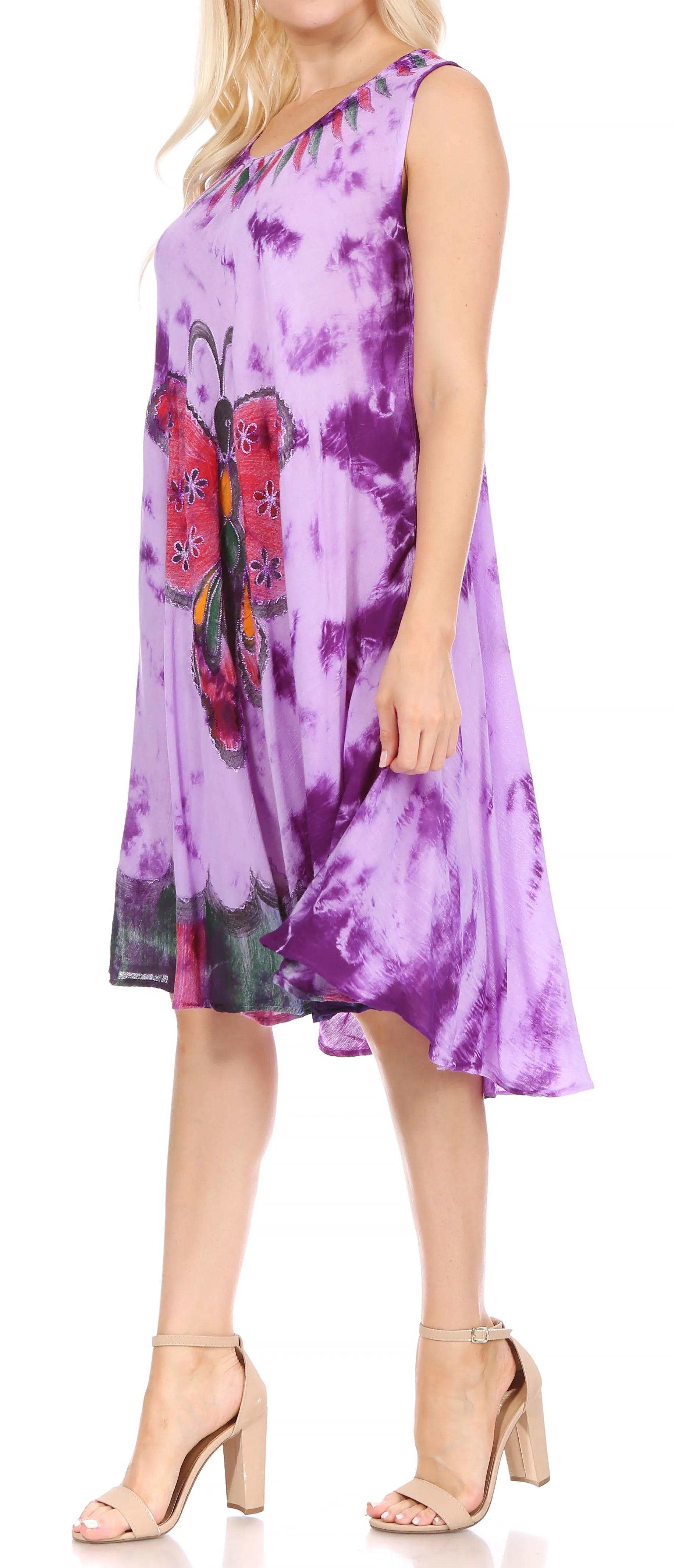 Sakkas Butterfly Tie Dye Tank Sheath Caftan Mid Length Dress