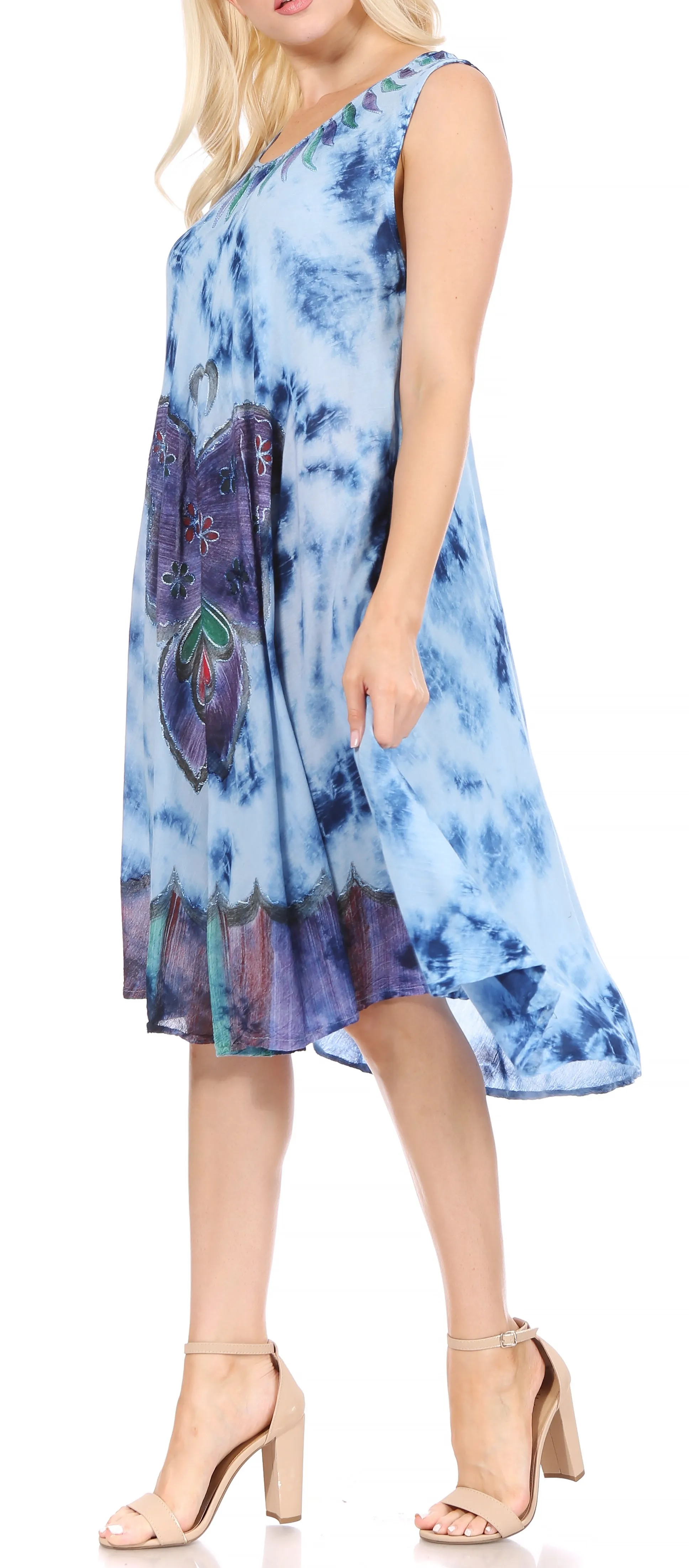 Sakkas Butterfly Tie Dye Tank Sheath Caftan Mid Length Dress