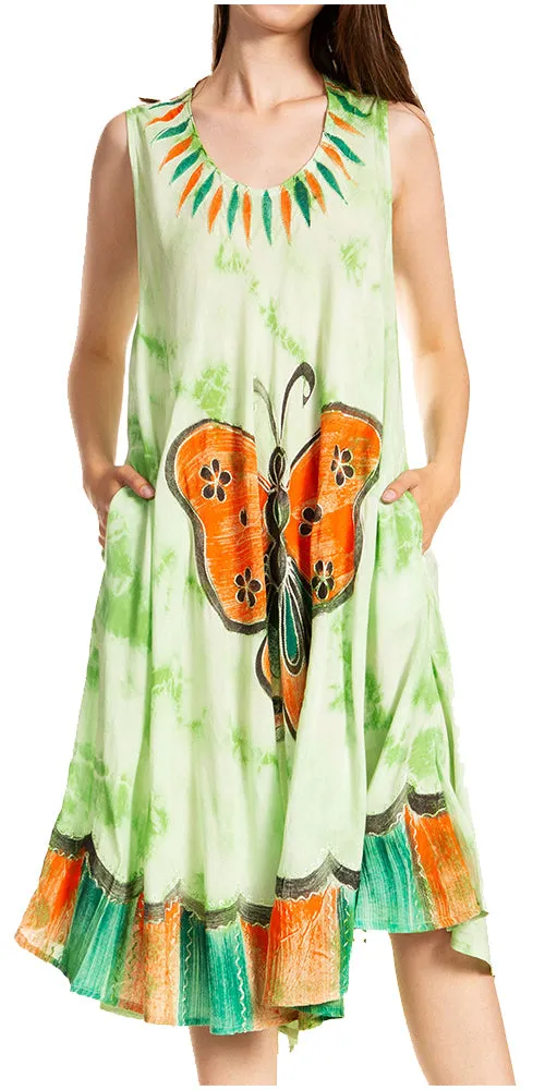 Sakkas Butterfly Tie Dye Tank Sheath Caftan Mid Length Dress