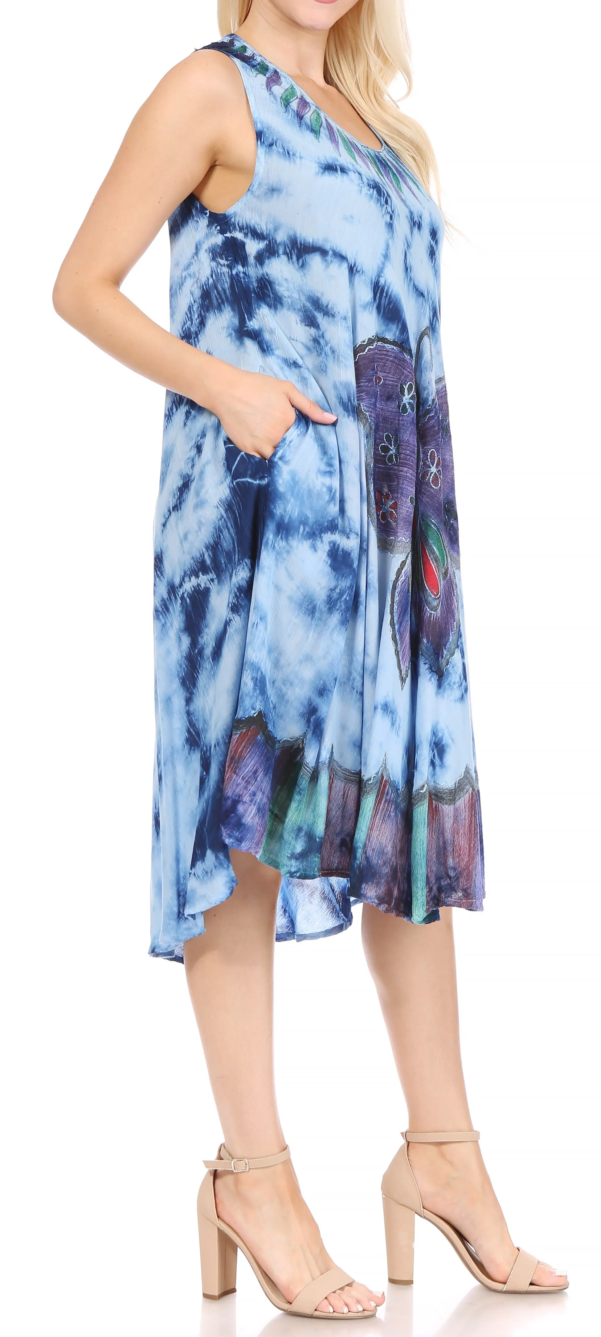 Sakkas Butterfly Tie Dye Tank Sheath Caftan Mid Length Dress