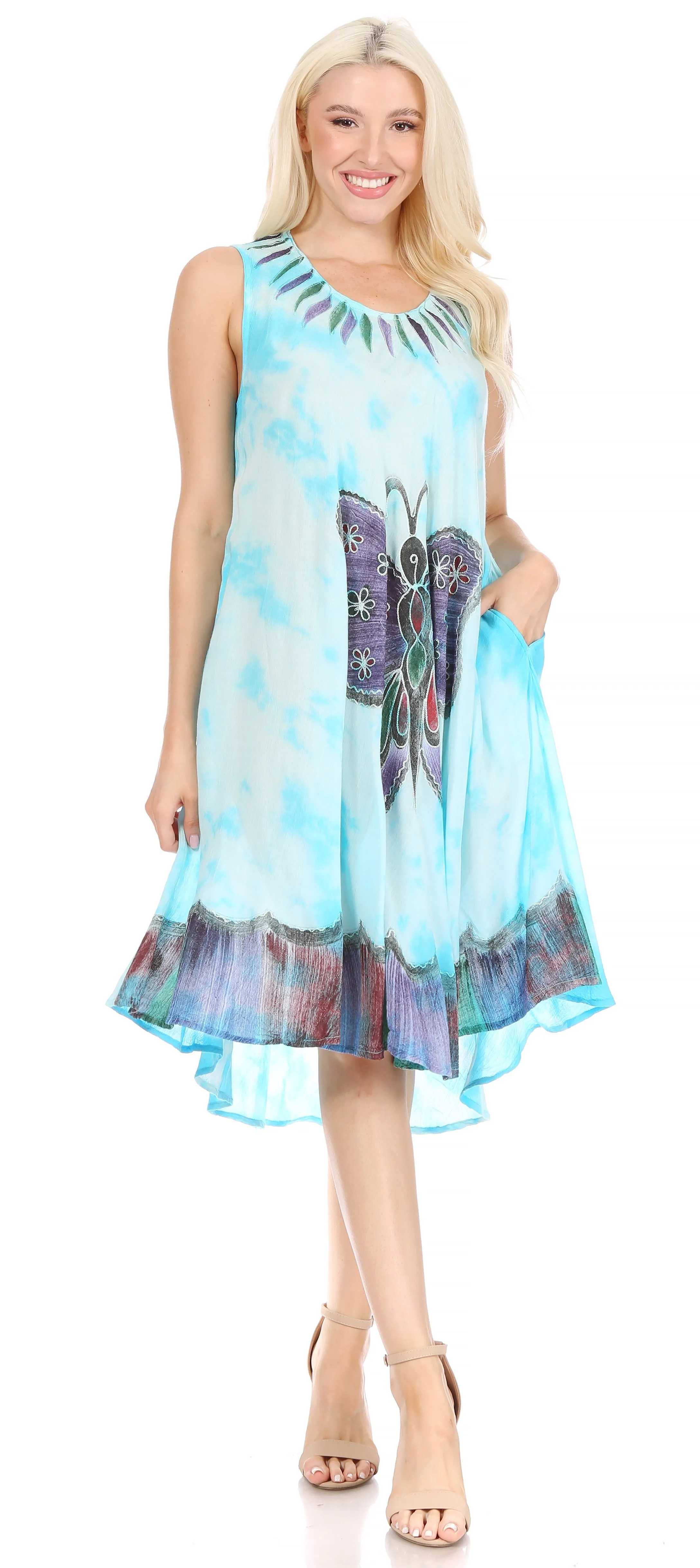 Sakkas Butterfly Tie Dye Tank Sheath Caftan Mid Length Dress