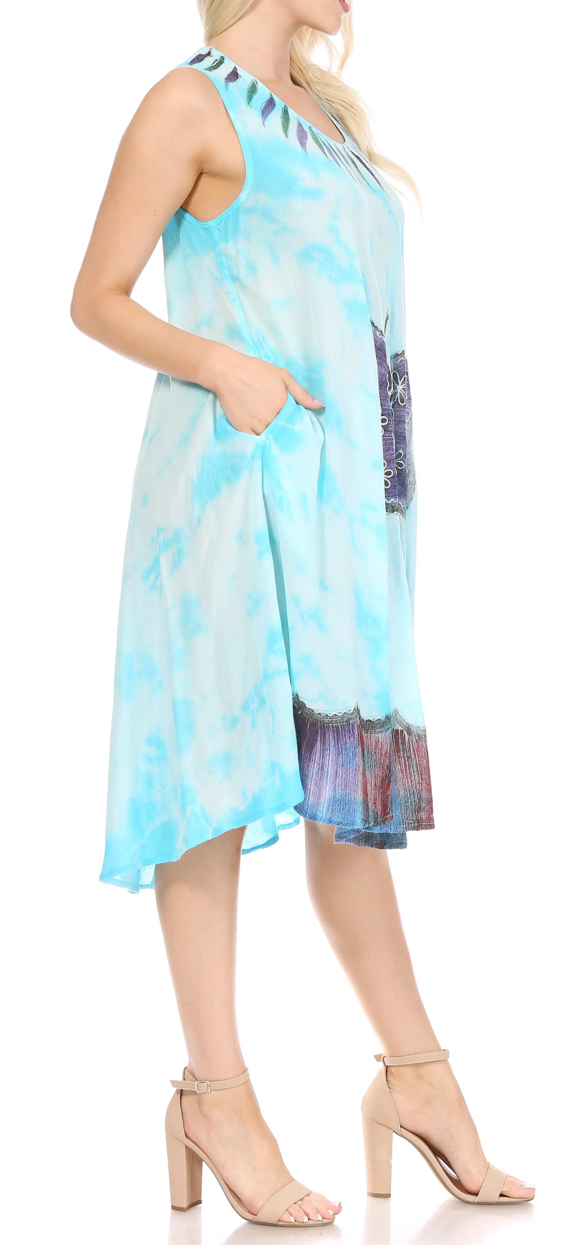 Sakkas Butterfly Tie Dye Tank Sheath Caftan Mid Length Dress