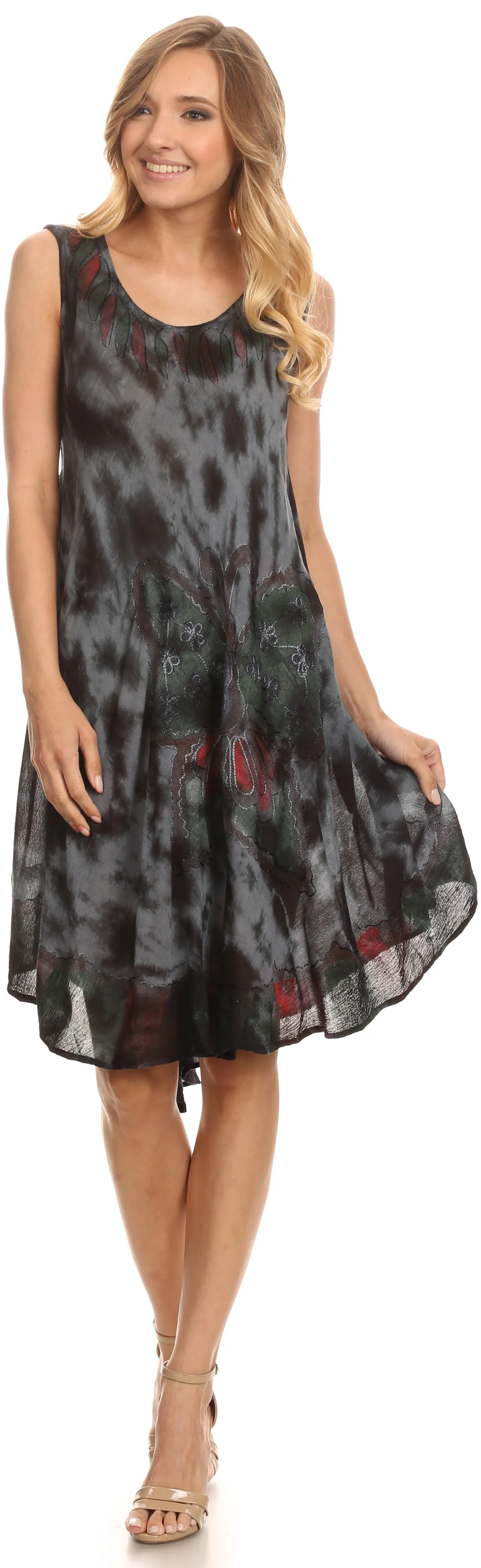 Sakkas Butterfly Tie Dye Tank Sheath Caftan Mid Length Dress