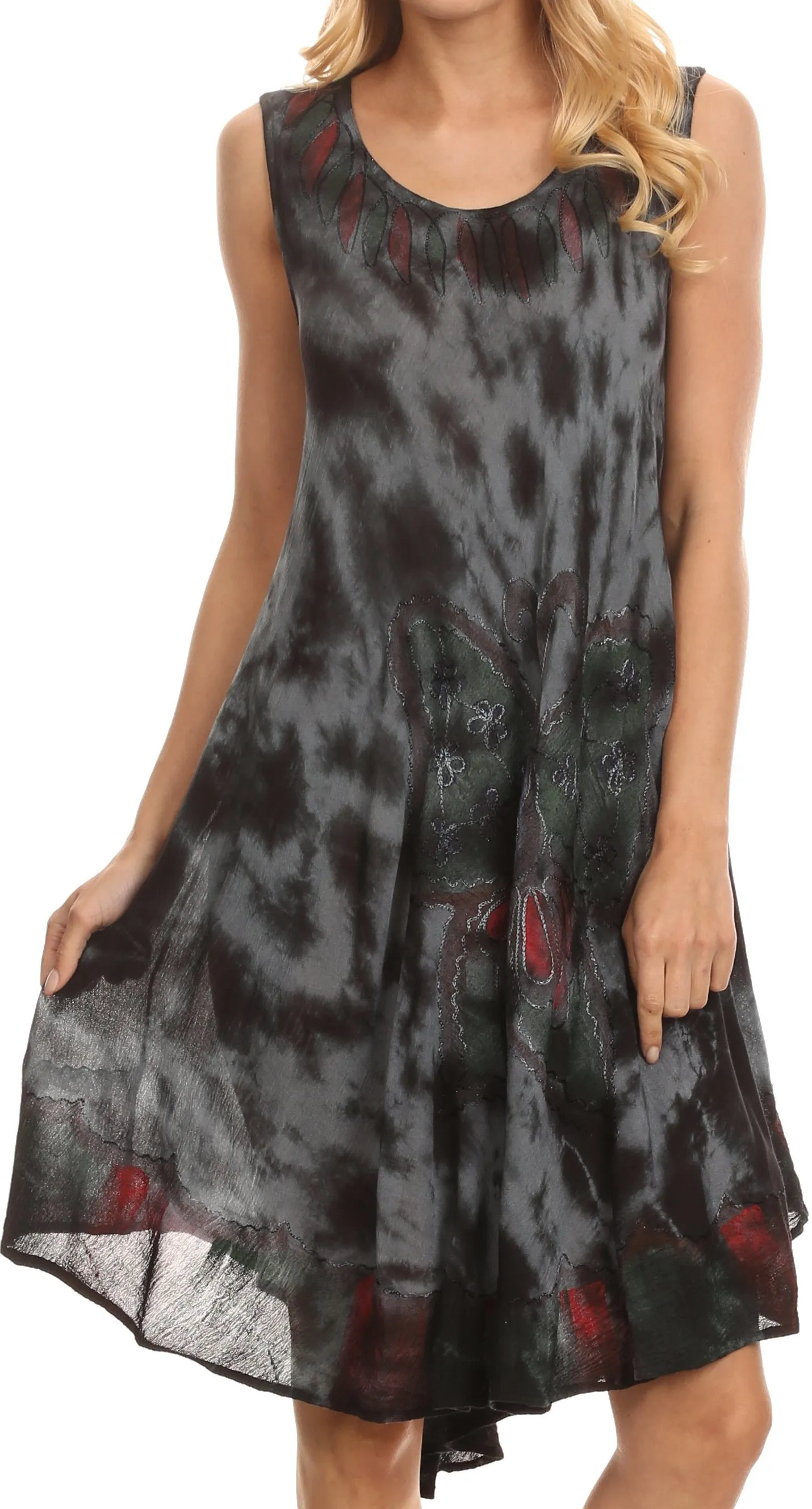 Sakkas Butterfly Tie Dye Tank Sheath Caftan Mid Length Dress