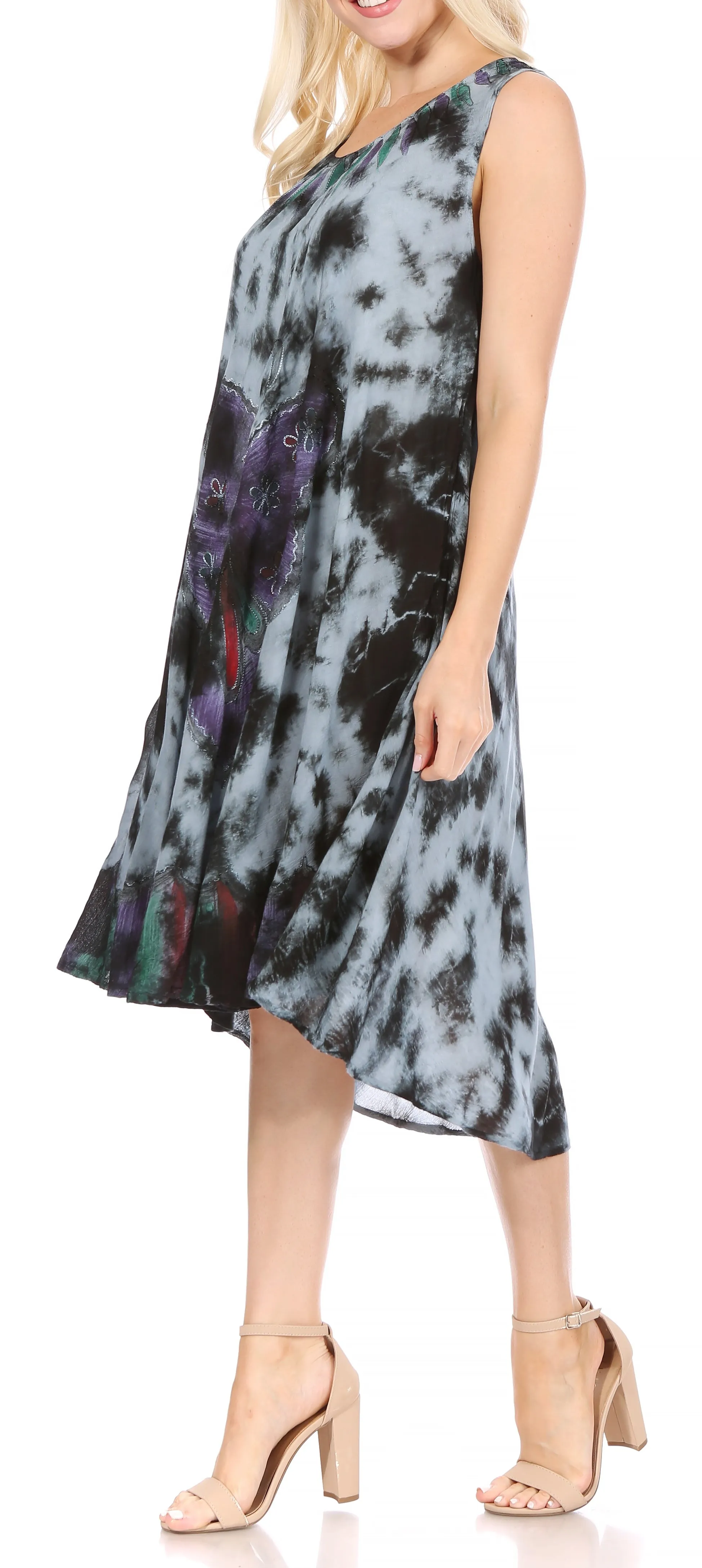 Sakkas Butterfly Tie Dye Tank Sheath Caftan Mid Length Dress