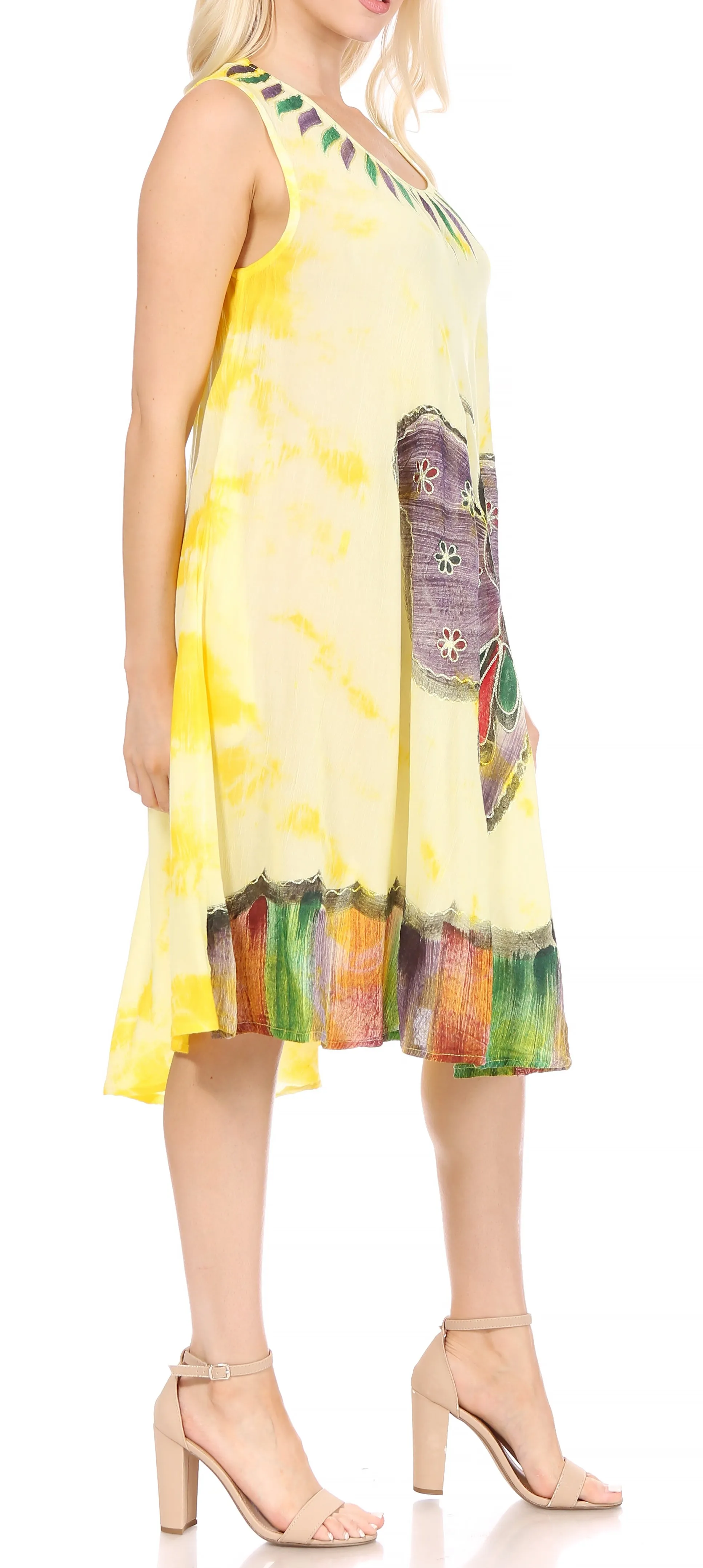 Sakkas Butterfly Tie Dye Tank Sheath Caftan Mid Length Dress