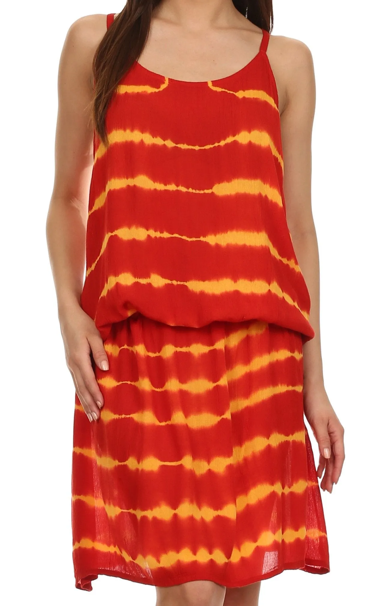 Sakkas Casey Tie Dye Striped Wave Every Day Caftan Mid Length Dress / Cover Up