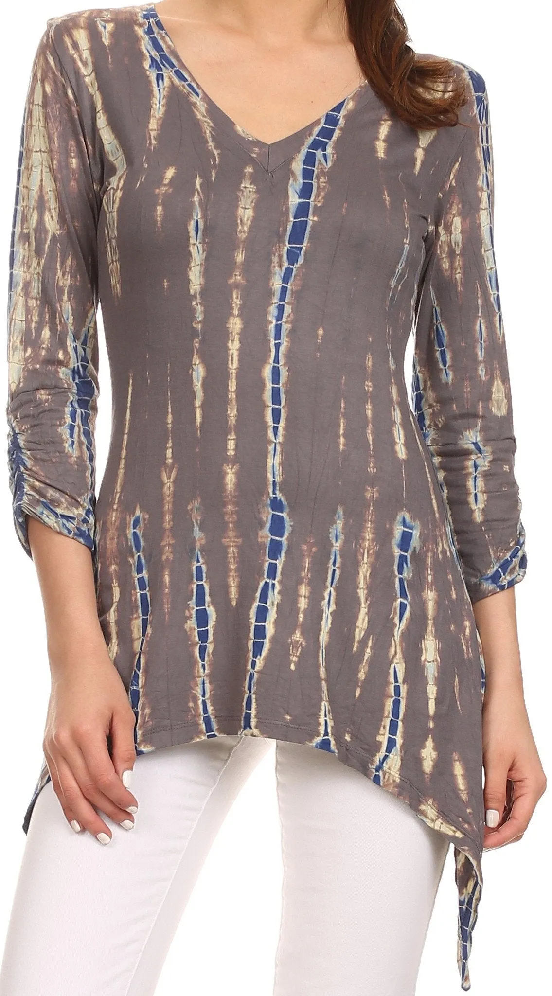 Sakkas Ciara V-Neck Long Sleeve Tie Dye Blouse