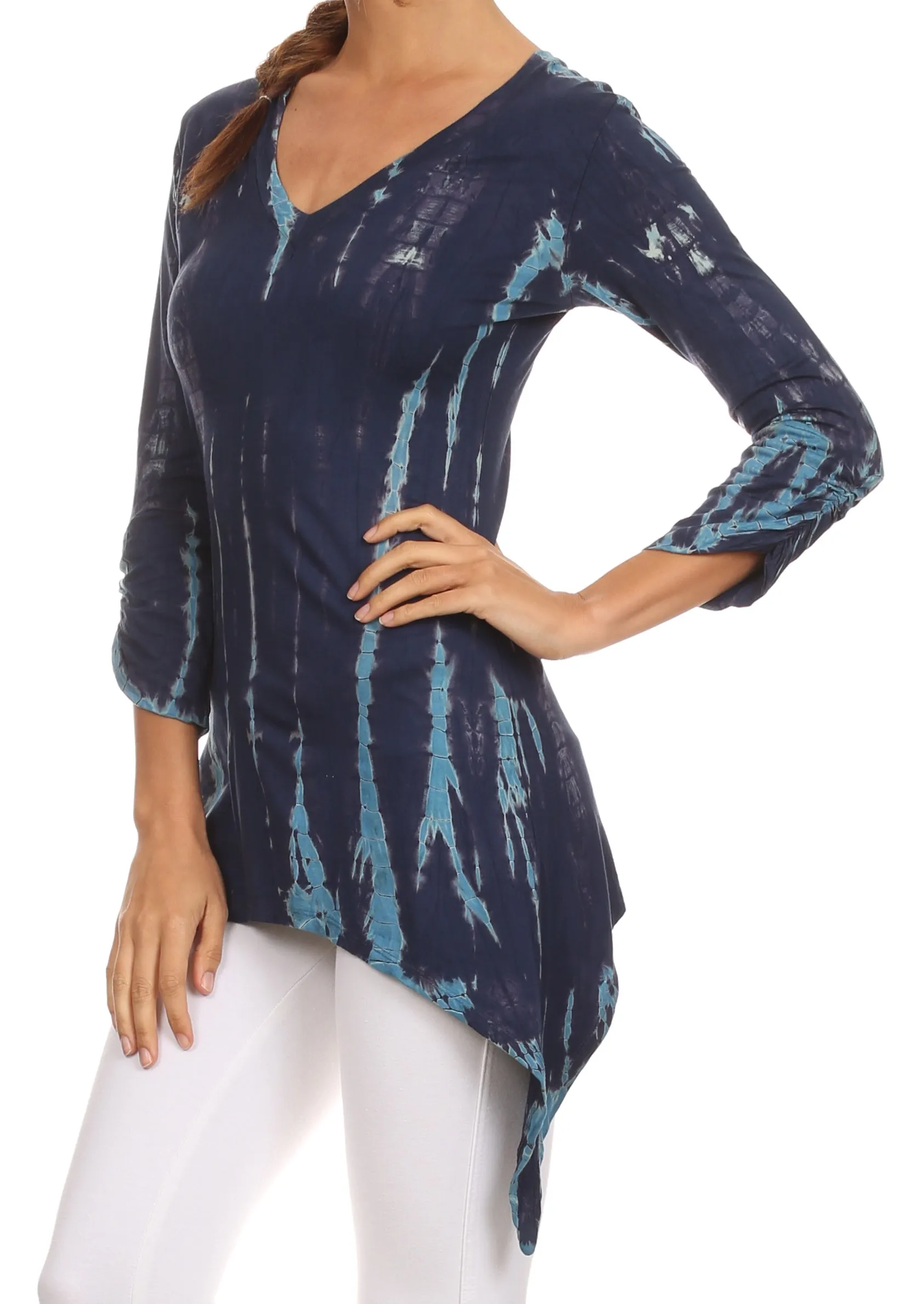 Sakkas Ciara V-Neck Long Sleeve Tie Dye Blouse