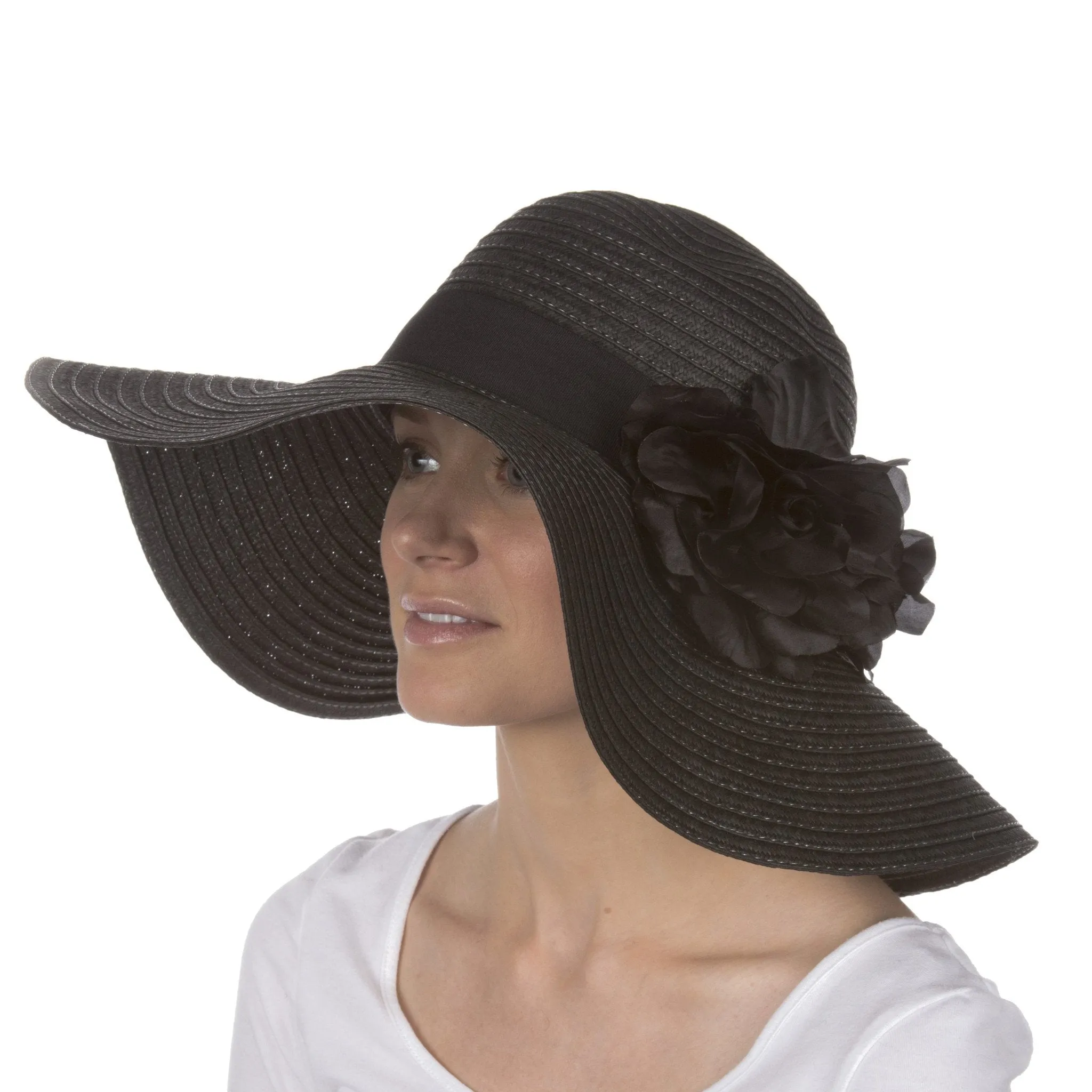 Sakkas Daisy UPF 50  100% Paper Straw Flower Accent Wide Brim Floppy Hat