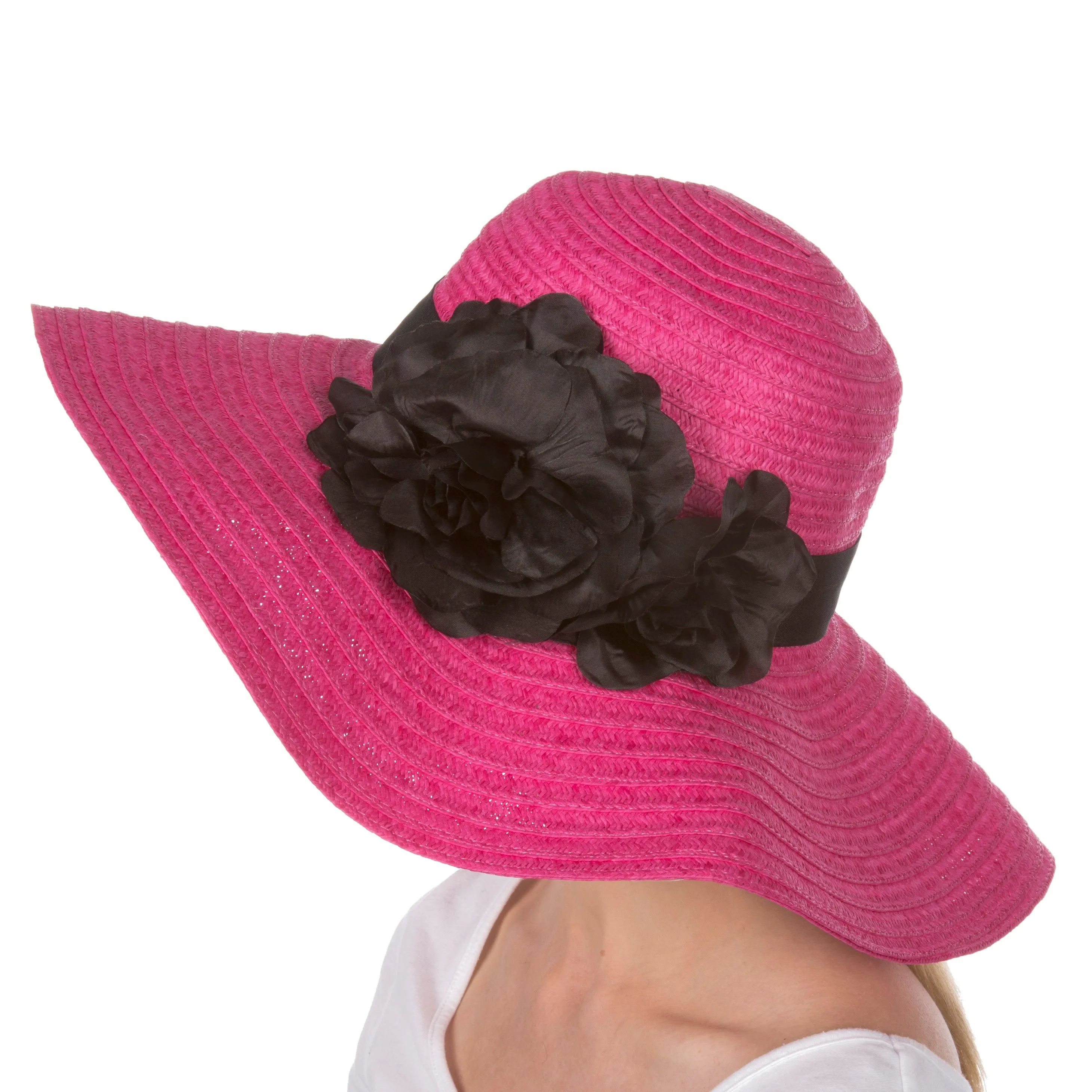 Sakkas Daisy UPF 50  100% Paper Straw Flower Accent Wide Brim Floppy Hat