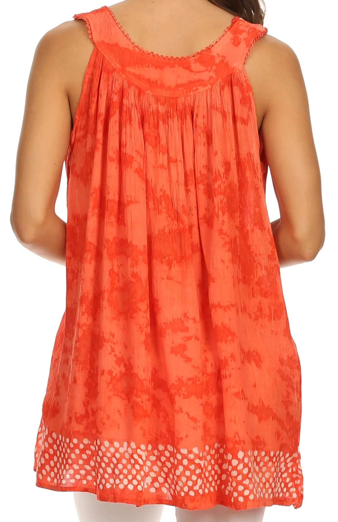 Sakkas Deja Embroidered Batik Scoop Neck Relaxed Fit Sleeveless Blouse