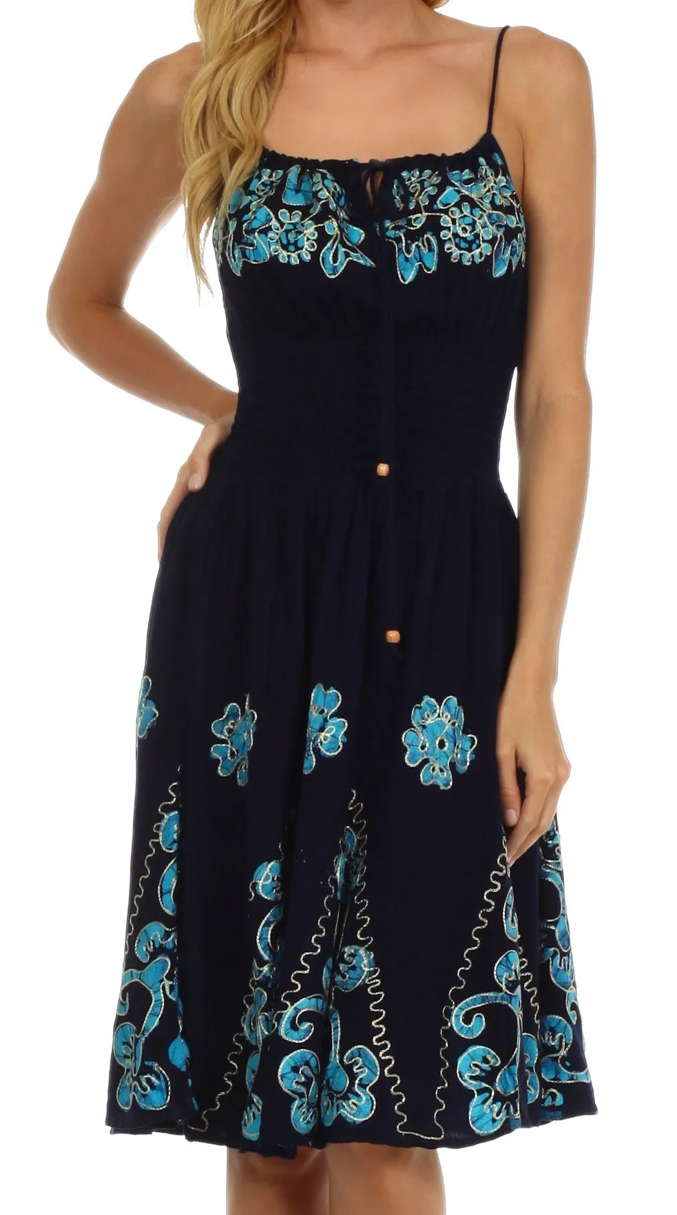 Sakkas Dharini Batik Smocked Empire Waist Dress