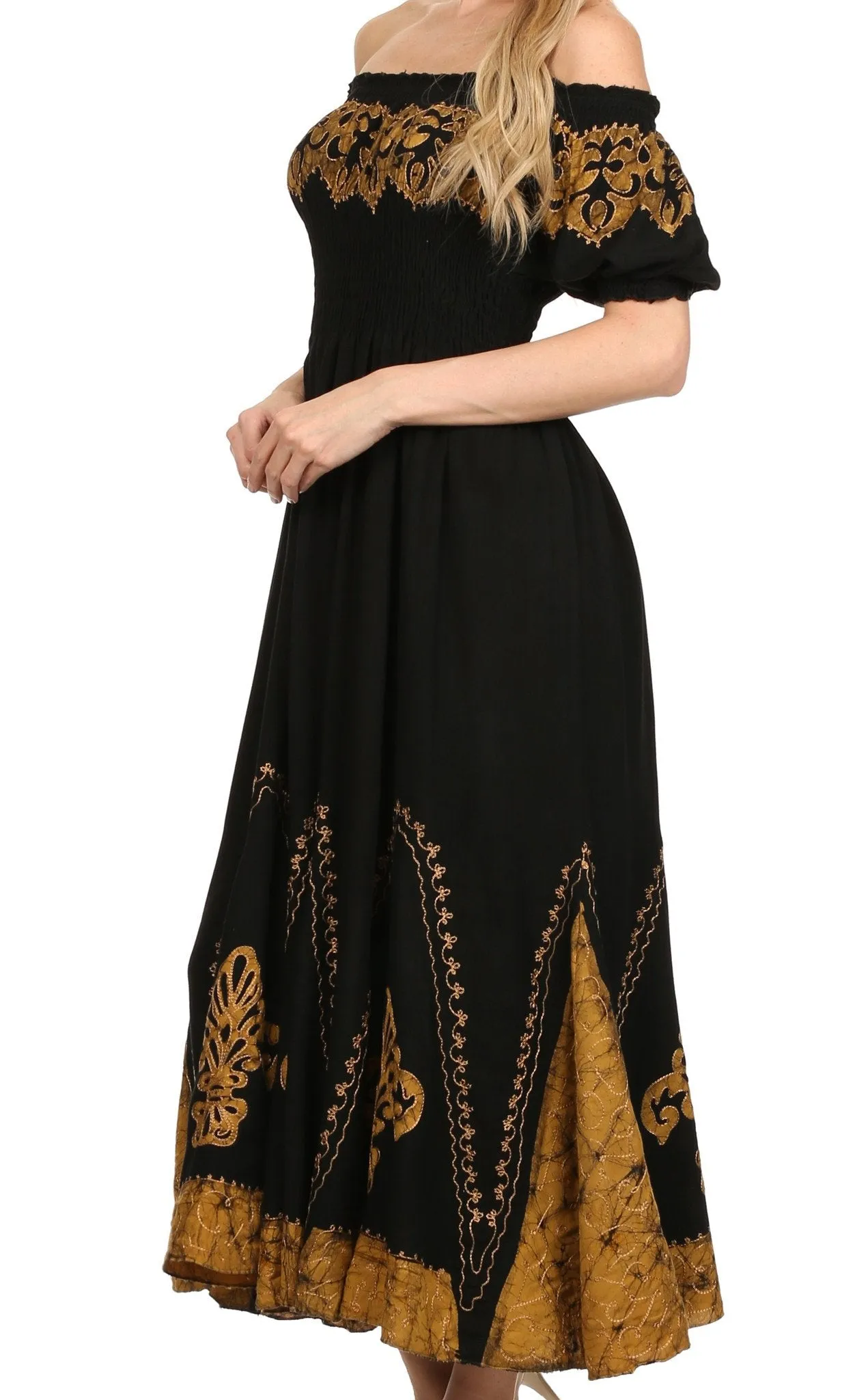 Sakkas Elizabeth Batik Embroidered Peasant Dress