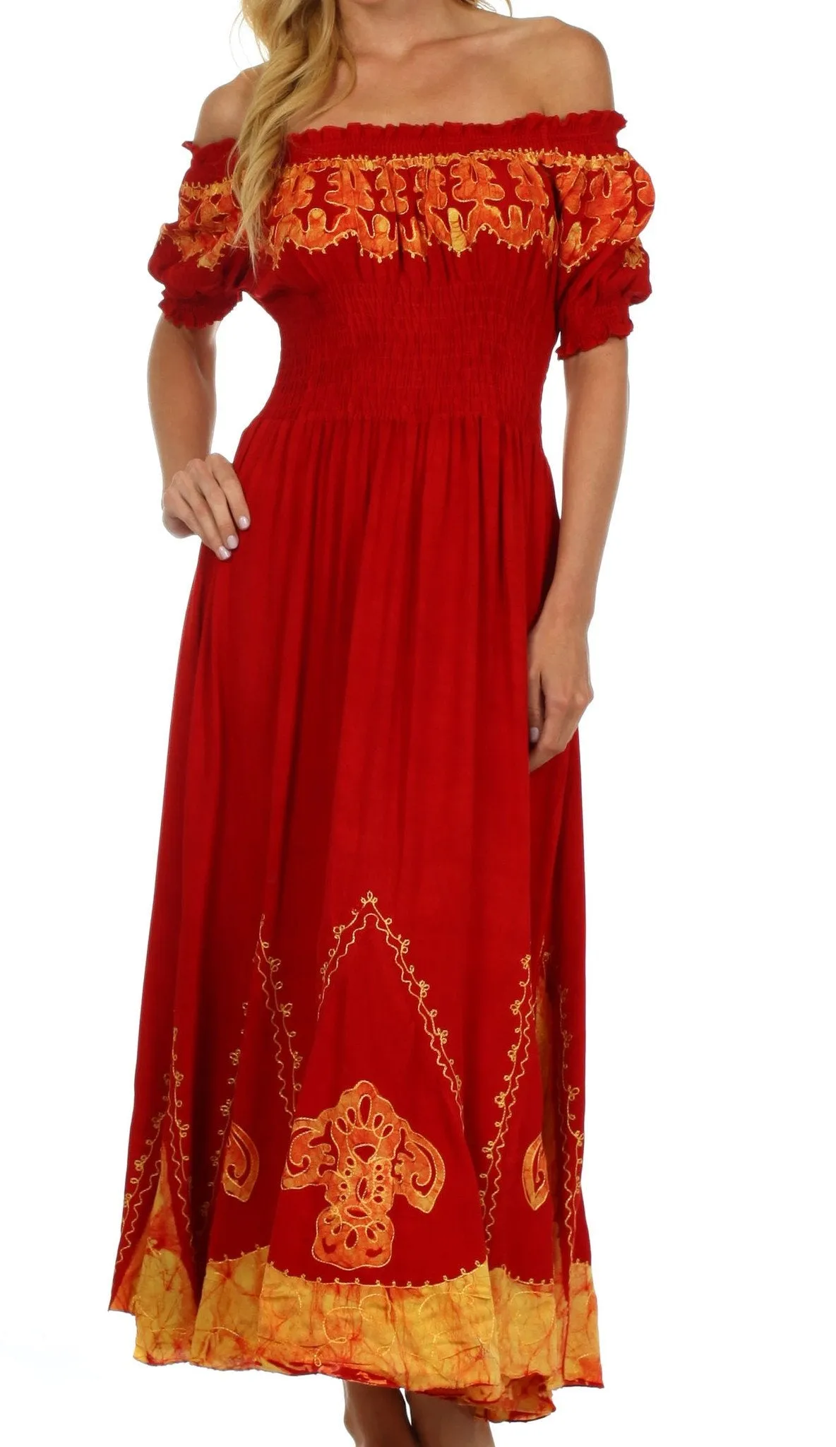 Sakkas Elizabeth Batik Embroidered Peasant Dress