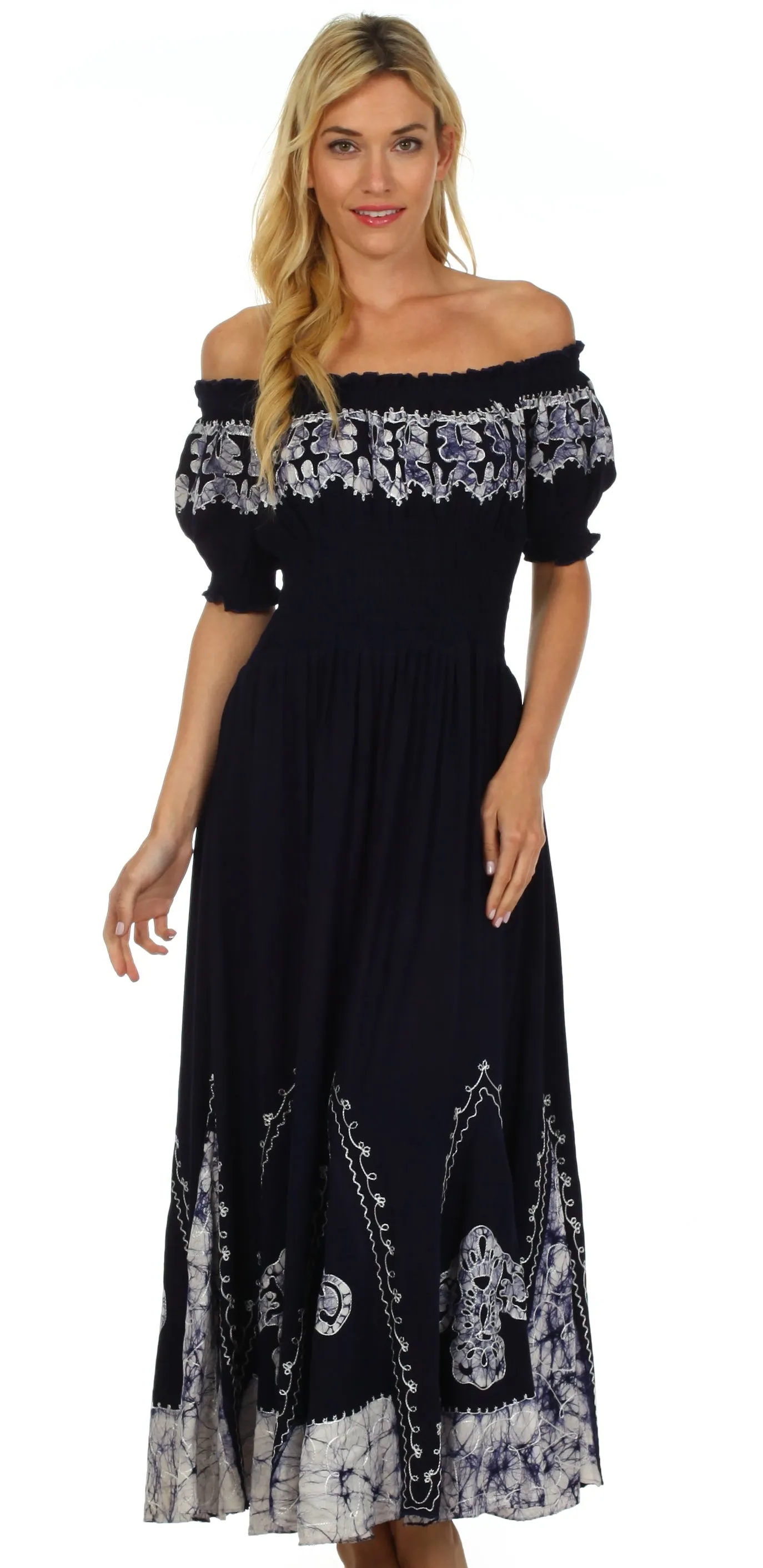 Sakkas Elizabeth Batik Embroidered Peasant Dress