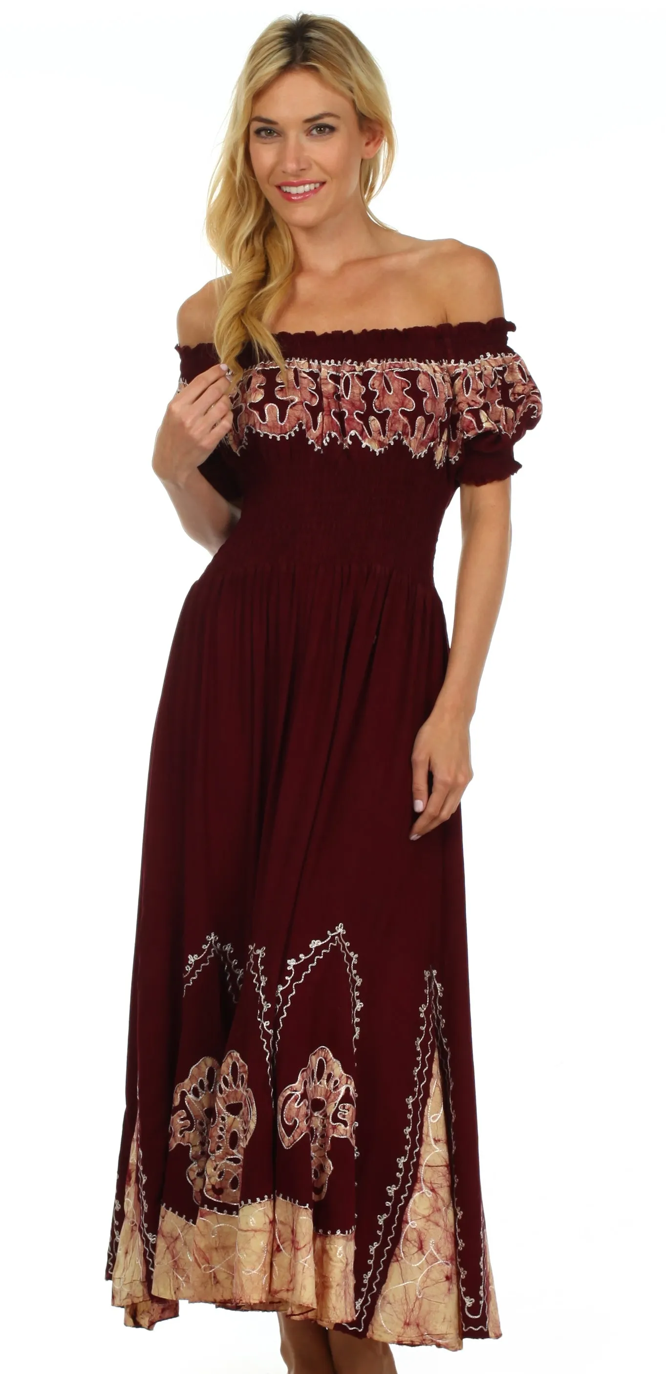 Sakkas Elizabeth Batik Embroidered Peasant Dress