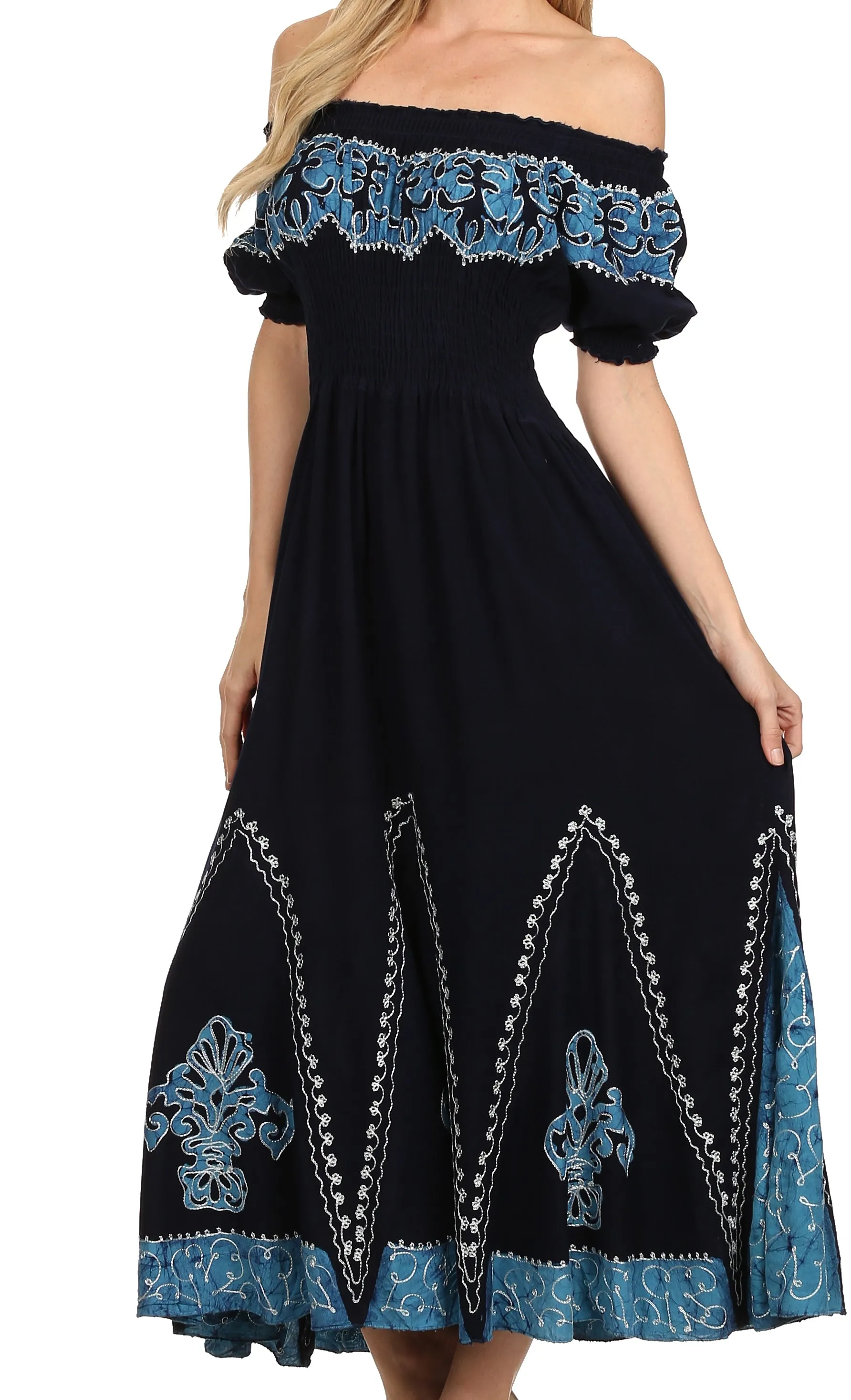 Sakkas Elizabeth Batik Embroidered Peasant Dress