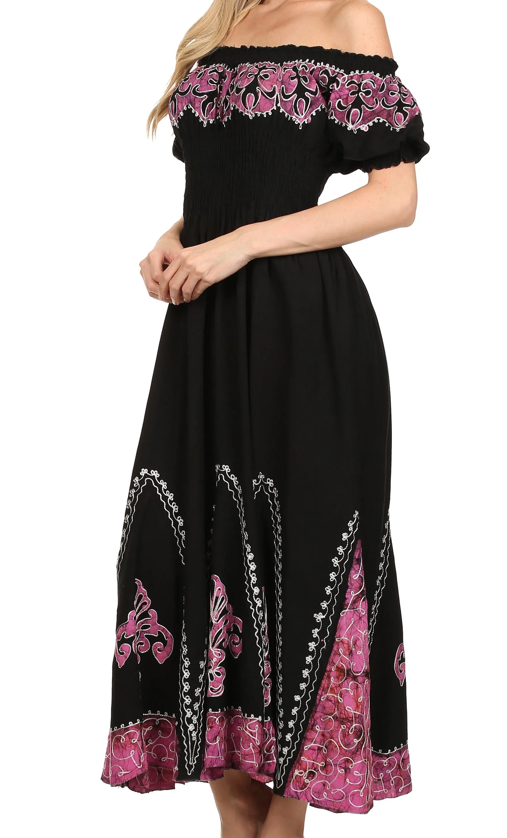 Sakkas Elizabeth Batik Embroidered Peasant Dress