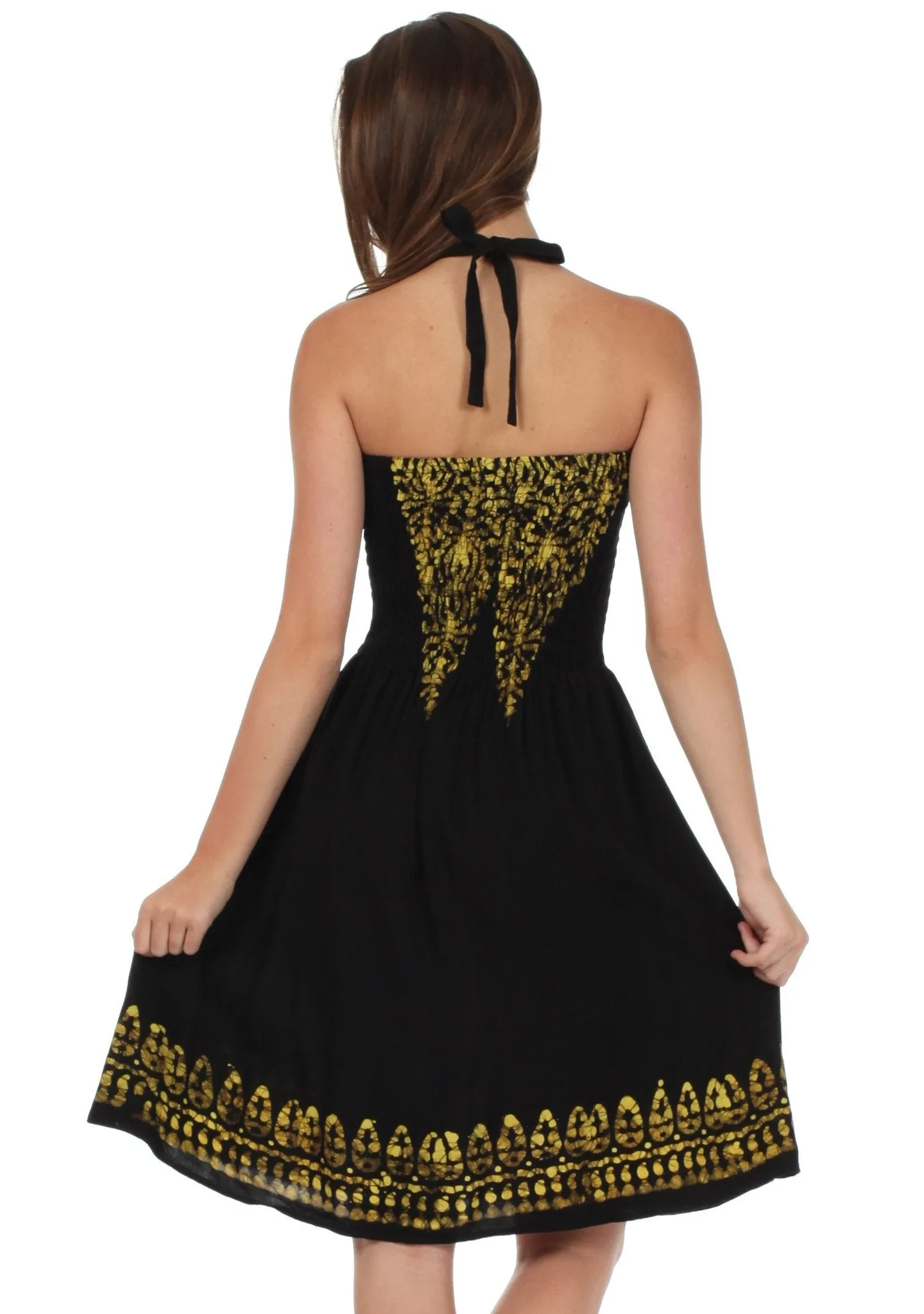 Sakkas Embroidered Batik Smocked Bodice Short Halter Tube Dress