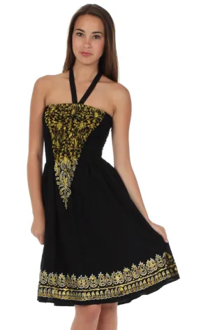 Sakkas Embroidered Batik Smocked Bodice Short Halter Tube Dress