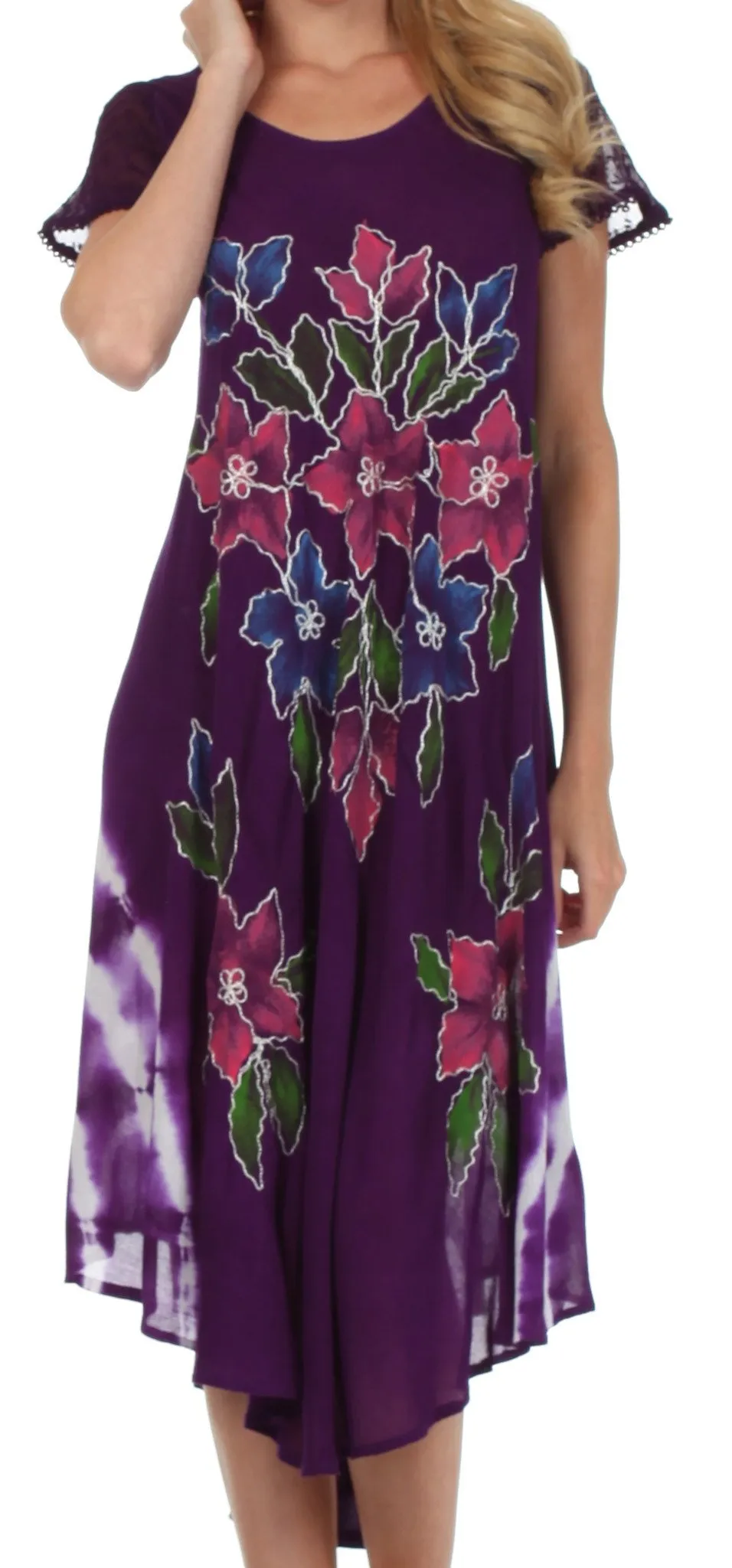 Sakkas Embroidered Painted Floral Cap Sleeve Rayon Dress