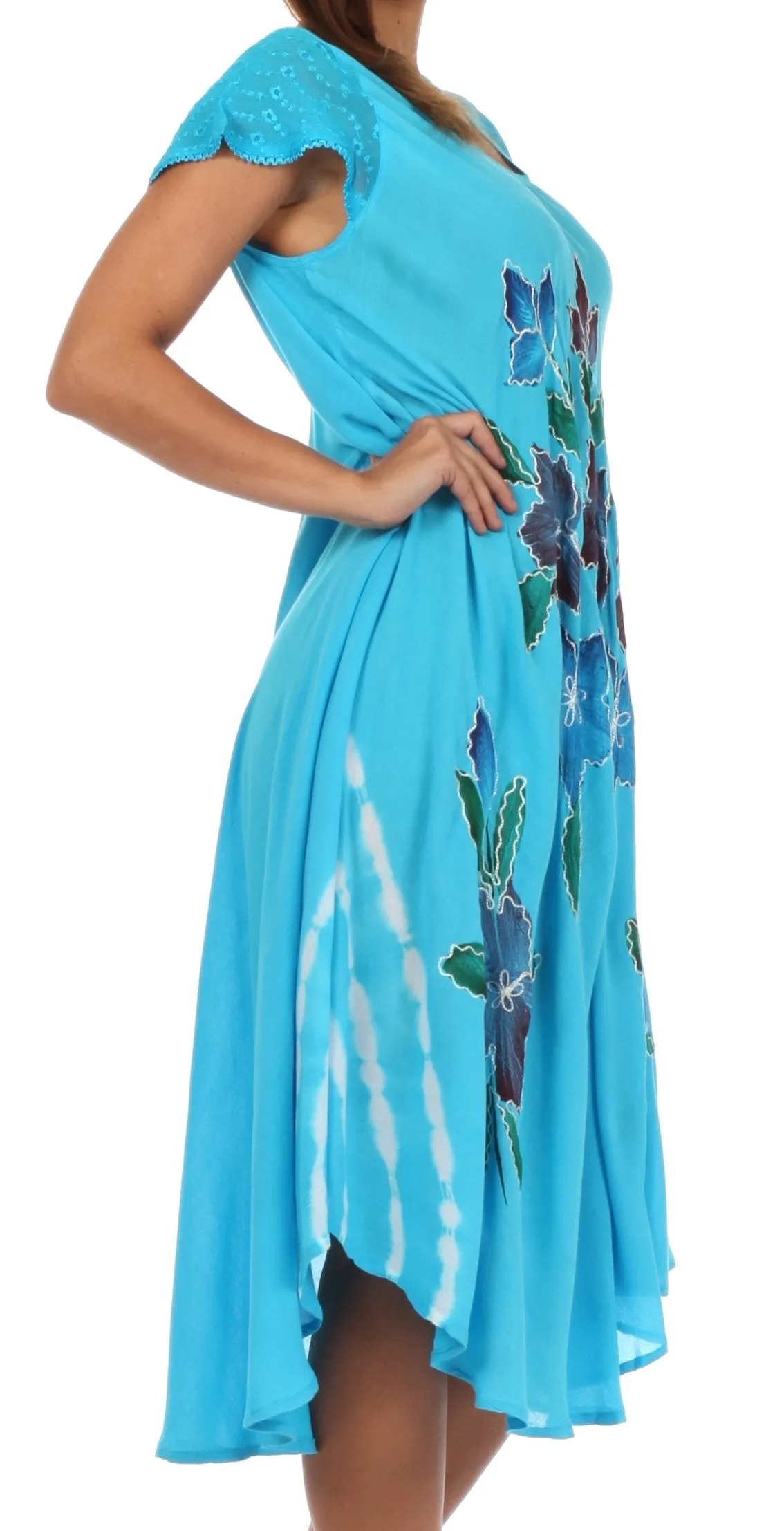 Sakkas Embroidered Painted Floral Cap Sleeve Rayon Dress