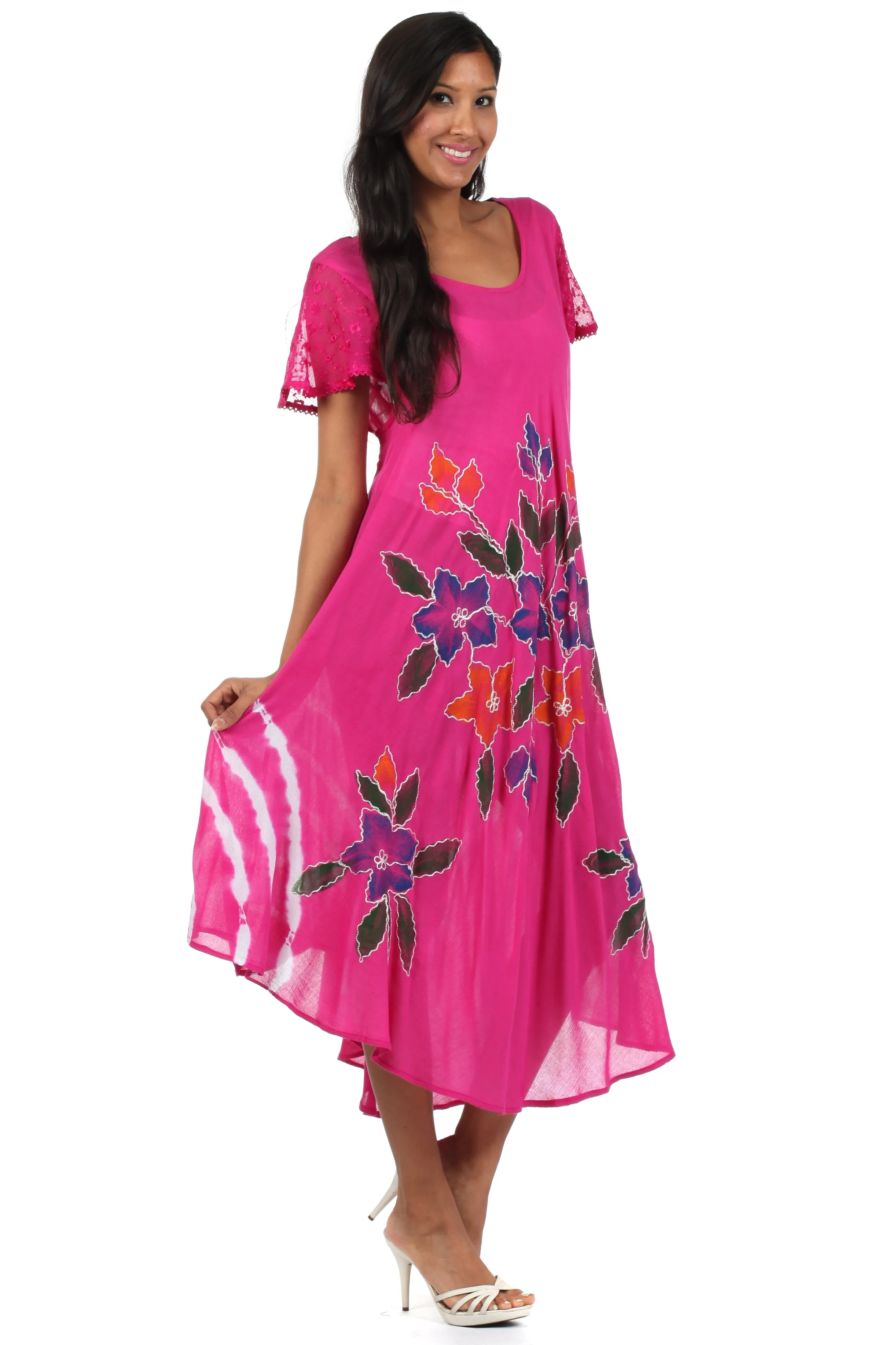 Sakkas Embroidered Painted Floral Cap Sleeve Rayon Dress