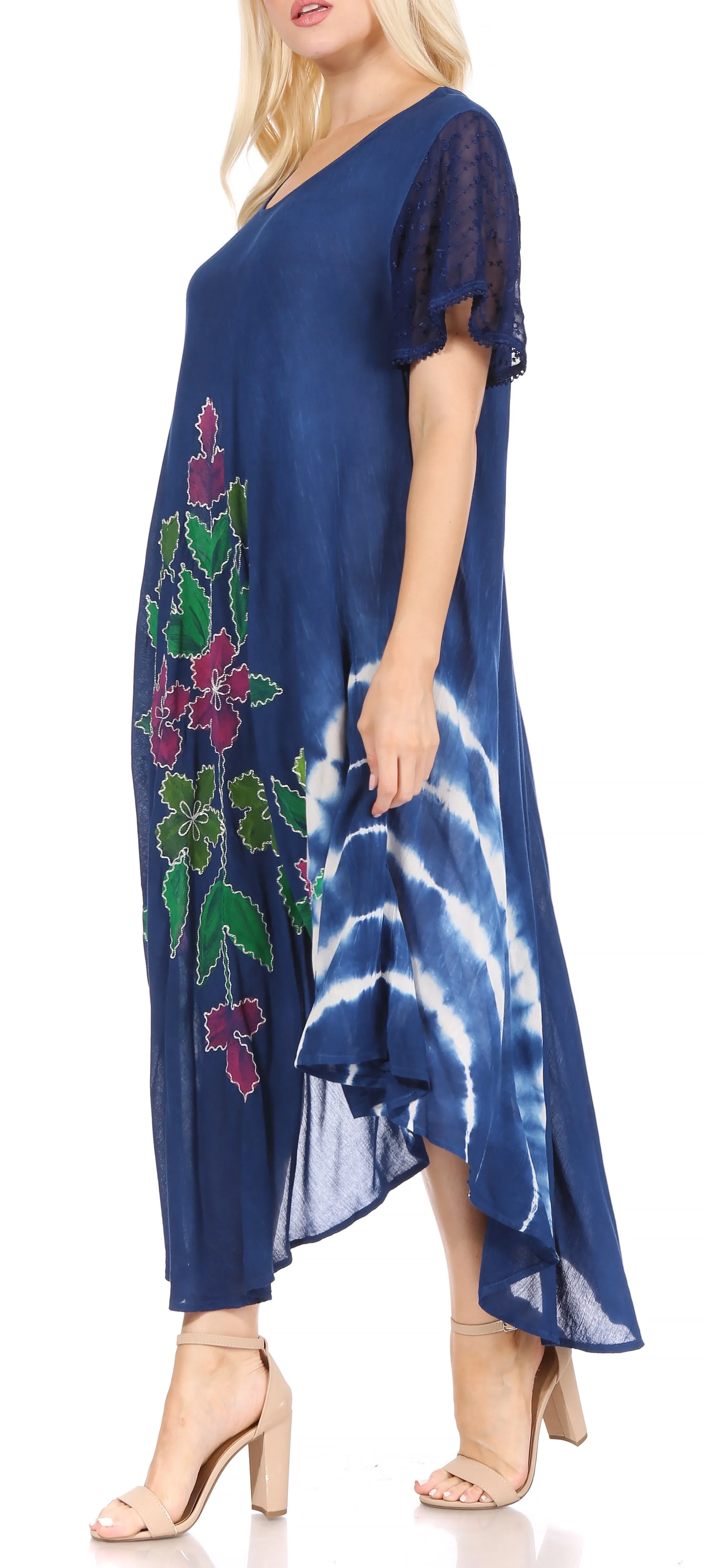 Sakkas Embroidered Painted Floral Cap Sleeve Rayon Dress