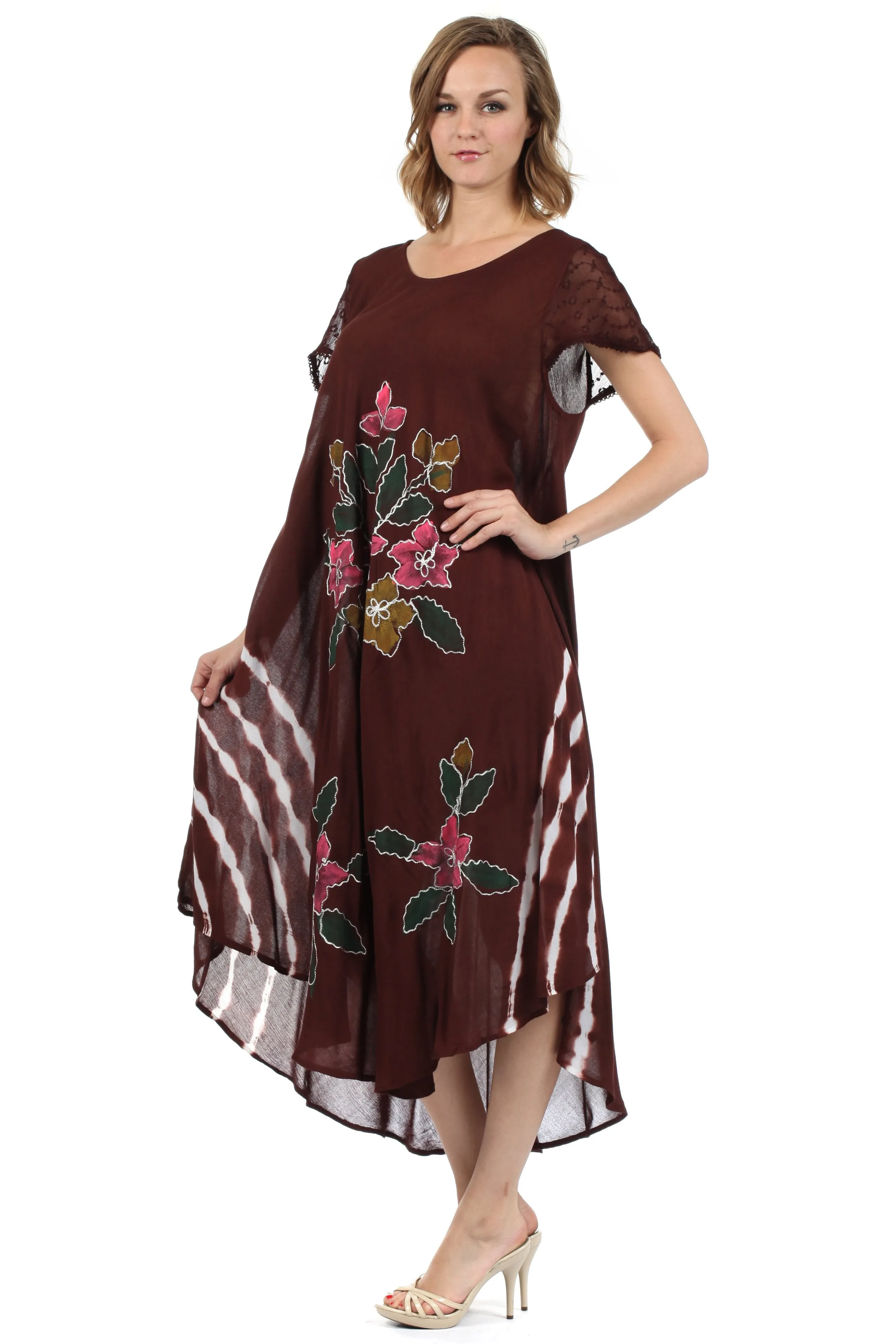 Sakkas Embroidered Painted Floral Cap Sleeve Rayon Dress