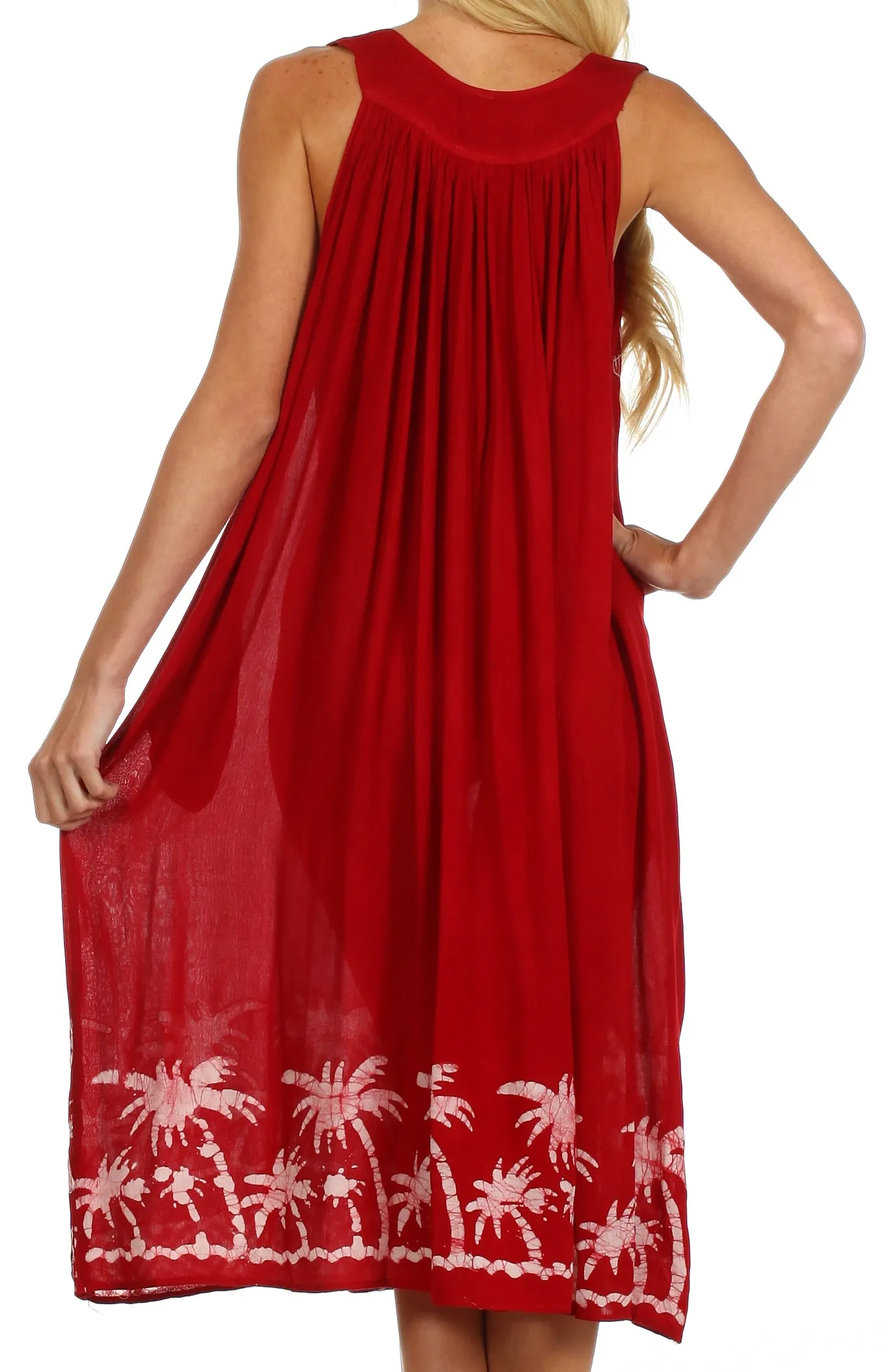 Sakkas Embroidered Palm Tree V-Neck Caftan Cotton Dress