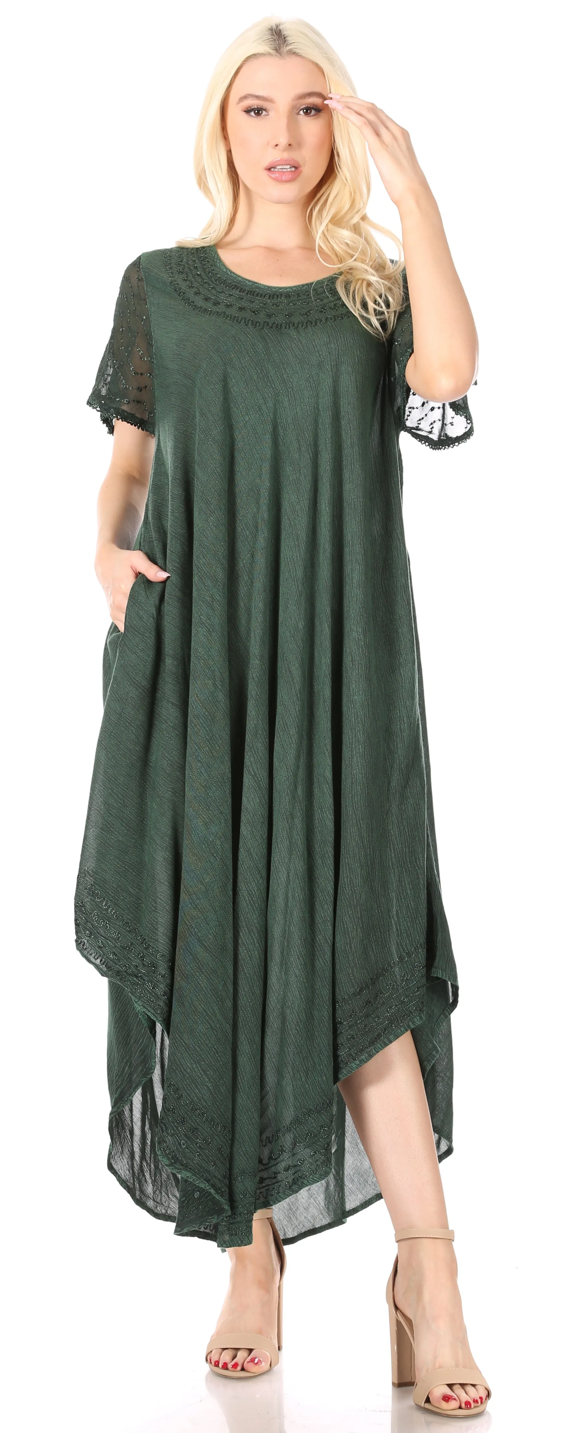 Sakkas Everyday Essentials Cap Sleeve Caftan Dress / Cover Up