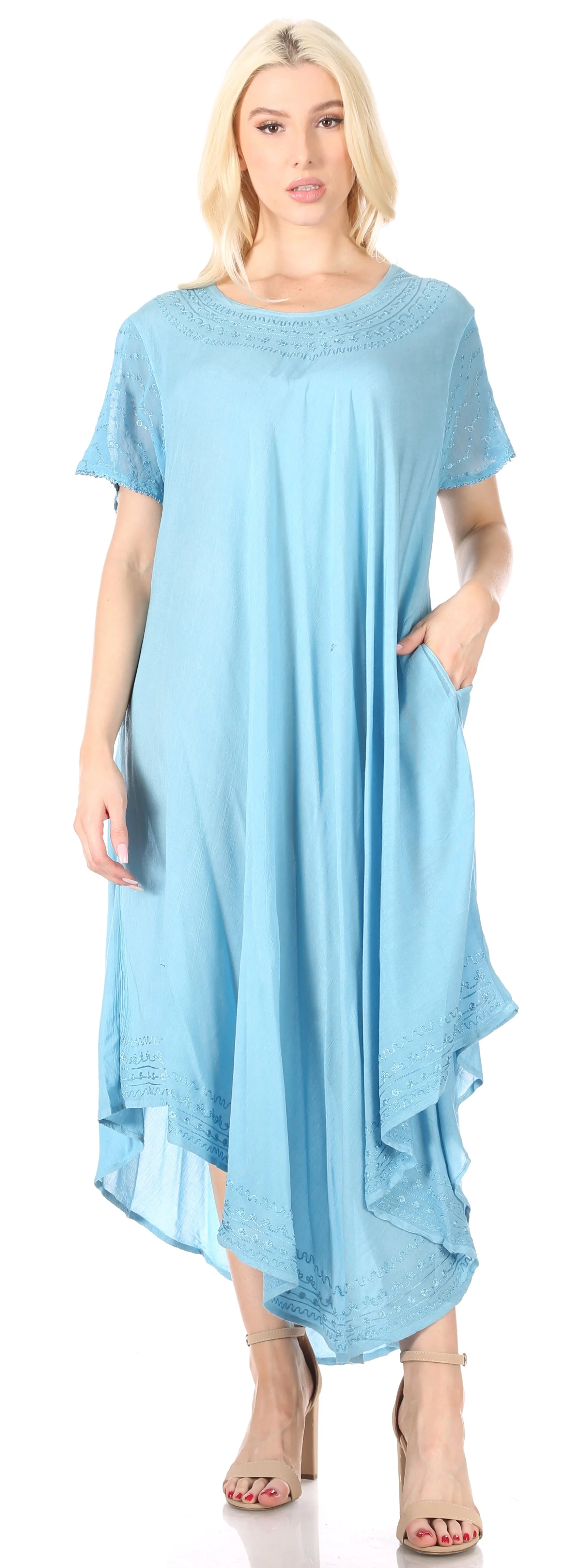 Sakkas Everyday Essentials Cap Sleeve Caftan Dress / Cover Up