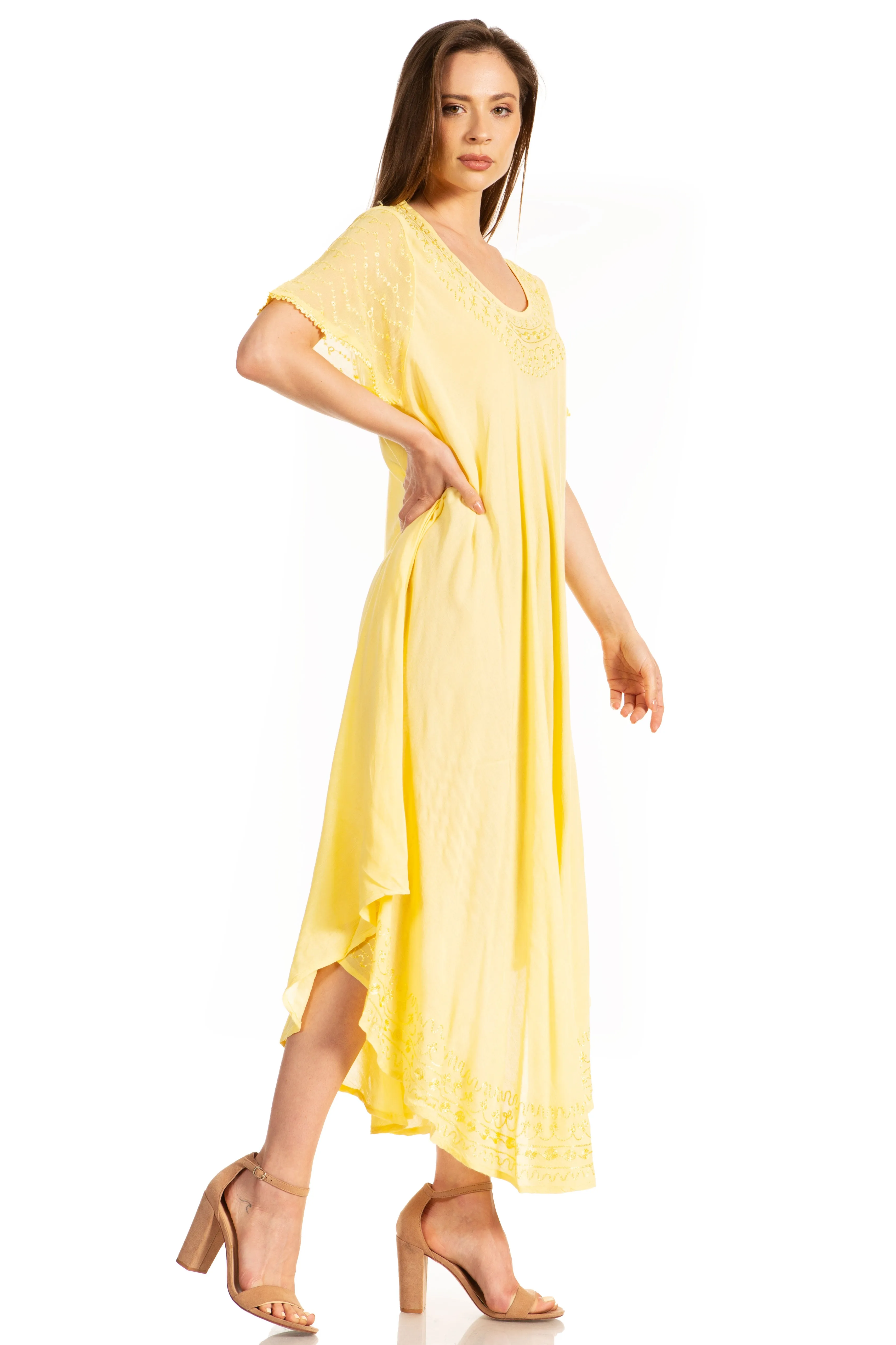 Sakkas Everyday Essentials Cap Sleeve Caftan Dress / Cover Up