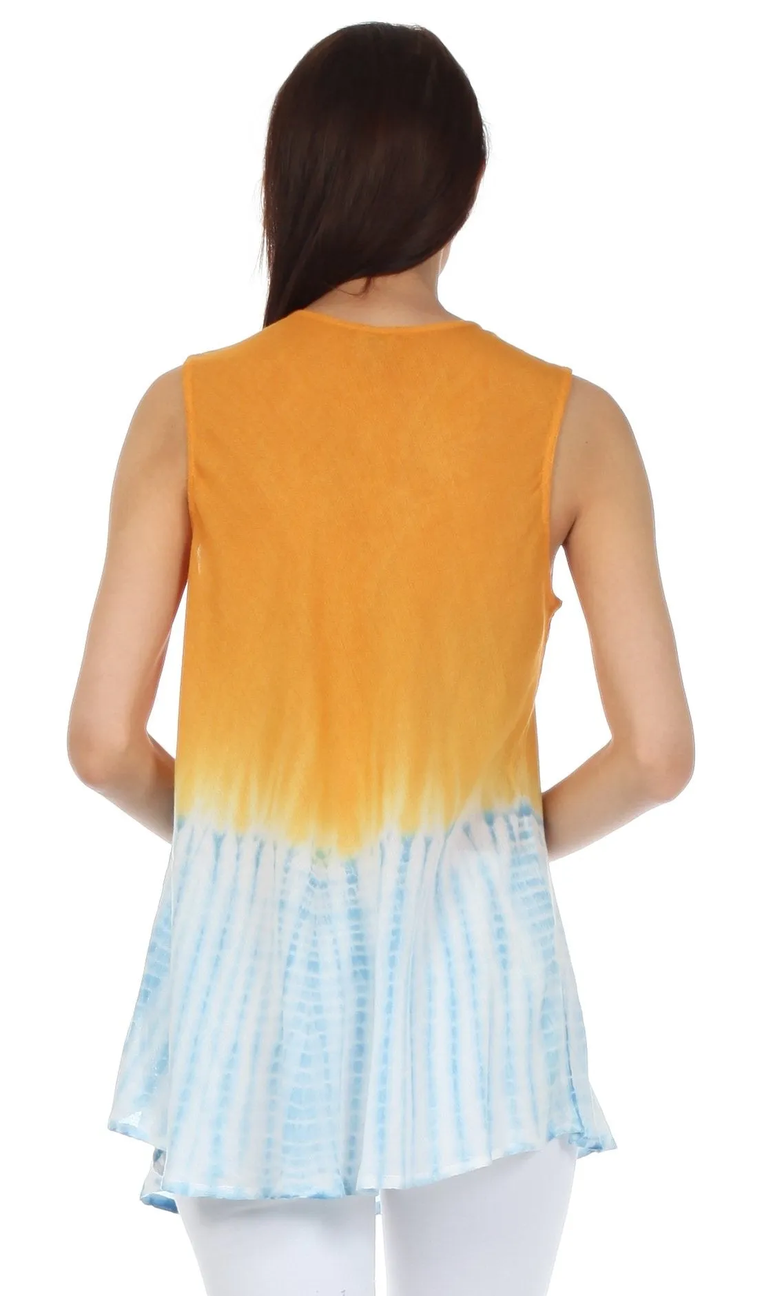 Sakkas Floral Yarn Embroidered Tie Dye Sleeveless Blouse