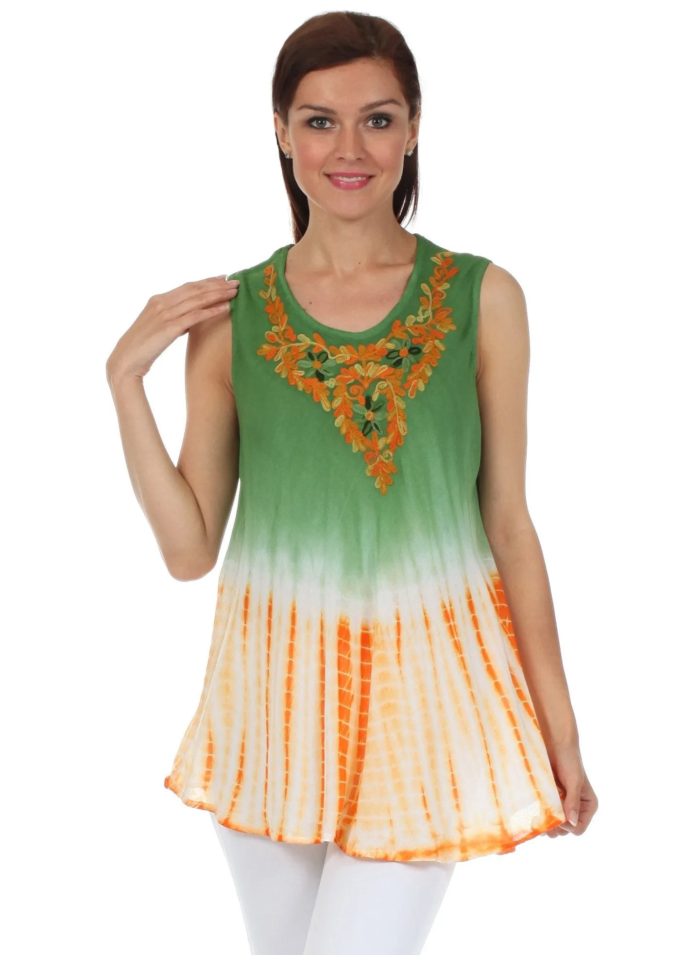 Sakkas Floral Yarn Embroidered Tie Dye Sleeveless Blouse