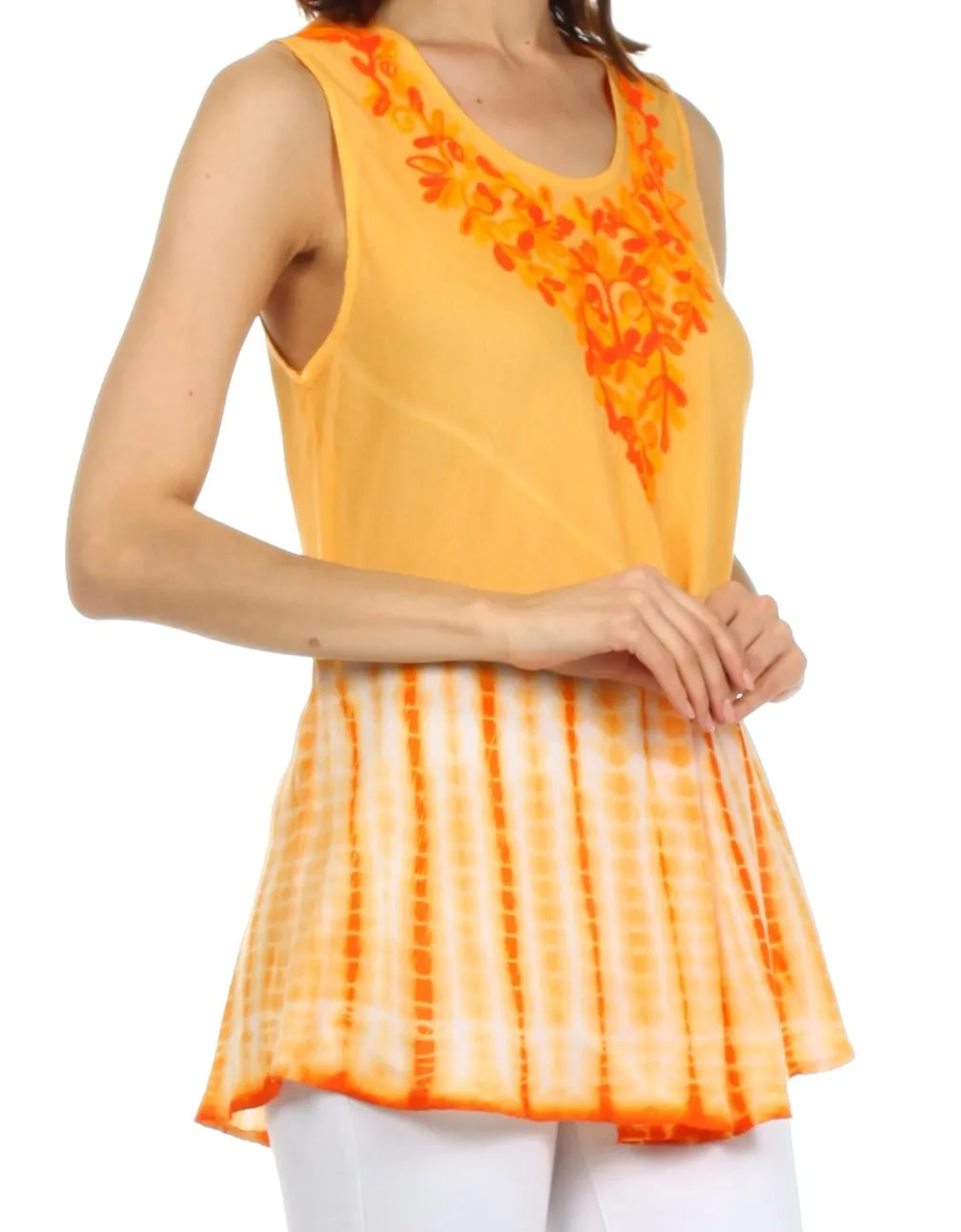 Sakkas Floral Yarn Embroidered Tie Dye Sleeveless Blouse