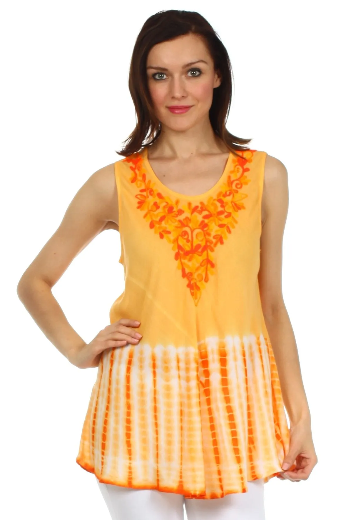 Sakkas Floral Yarn Embroidered Tie Dye Sleeveless Blouse